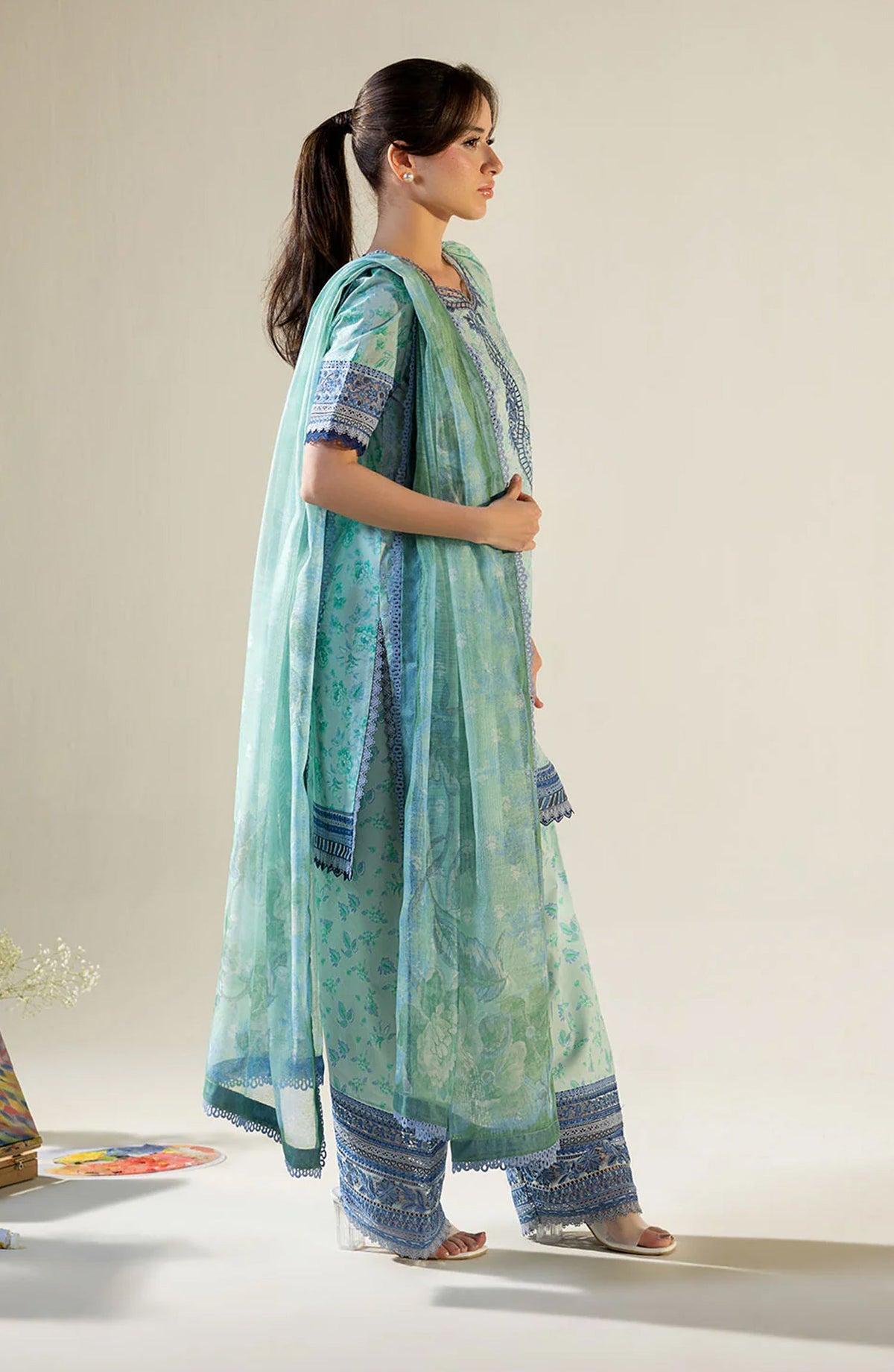 Sobia Nazir Vital Embroidered Lawn Unstitched 3 Piece Suit - 1B - SBN26VT - Sea Green - Summer Collection