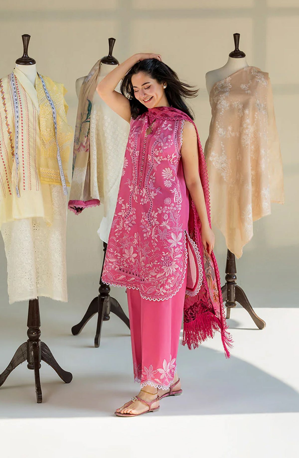 Sobia Nazir Vital Embroidered Lawn Unstitched 3 Piece Suit - 8A - SBN26VT - Pink - Summer Collection