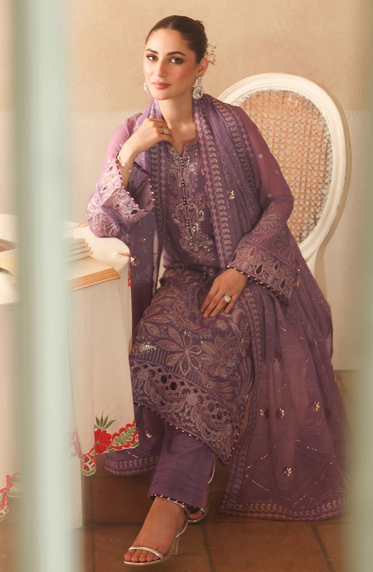 Sonehri by Ramsha Embroidered Chiffon Unstitched 3 Piece Suit - BB-207 - RM25SOHN - Purple - Formals Collection