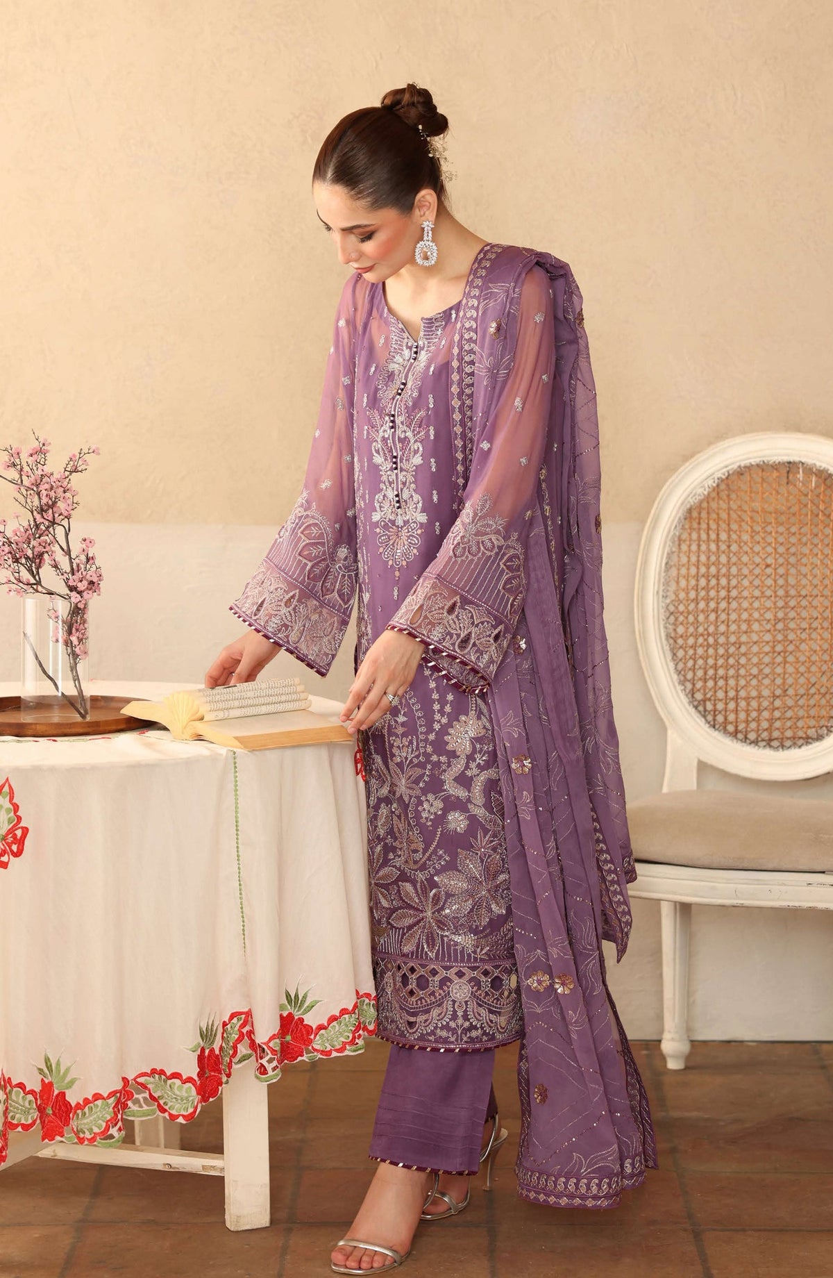 Sonehri by Ramsha Embroidered Chiffon Unstitched 3 Piece Suit - BB-207 - RM25SOHN - Purple - Formals Collection