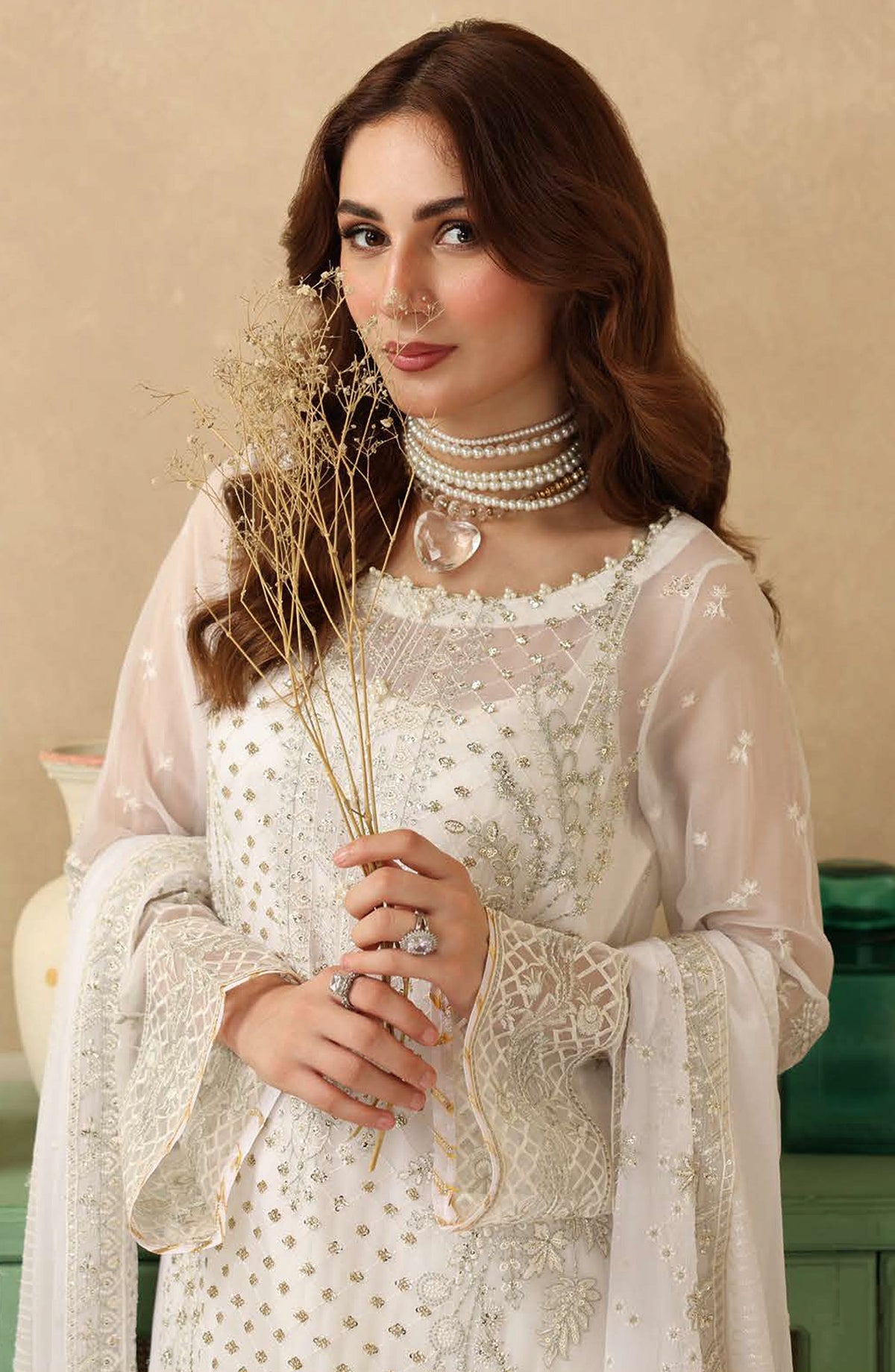 Sonehri by Ramsha Embroidered Chiffon Unstitched 3 Piece Suit - BB-203 - RM25SOHN - White - Formals Collection