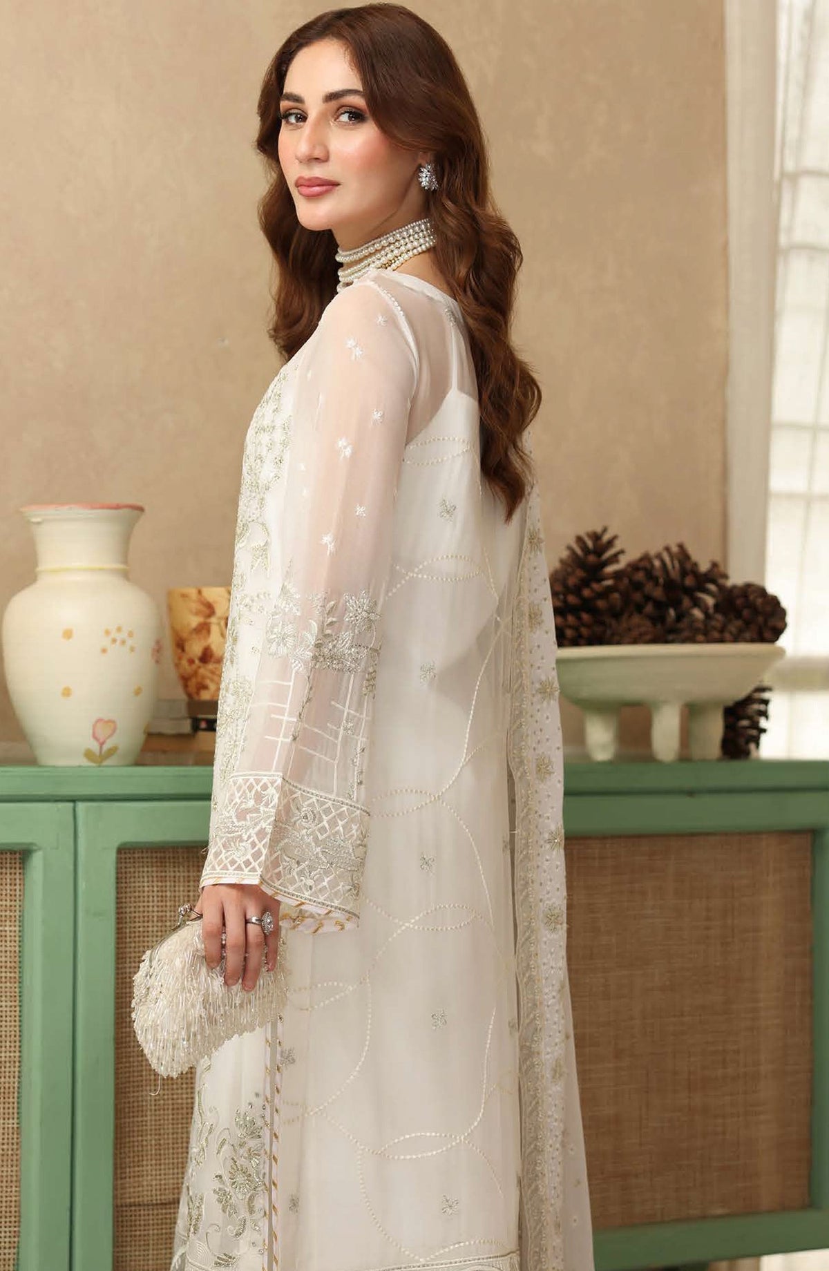 Sonehri by Ramsha Embroidered Chiffon Unstitched 3 Piece Suit - BB-203 - RM25SOHN - White - Formals Collection