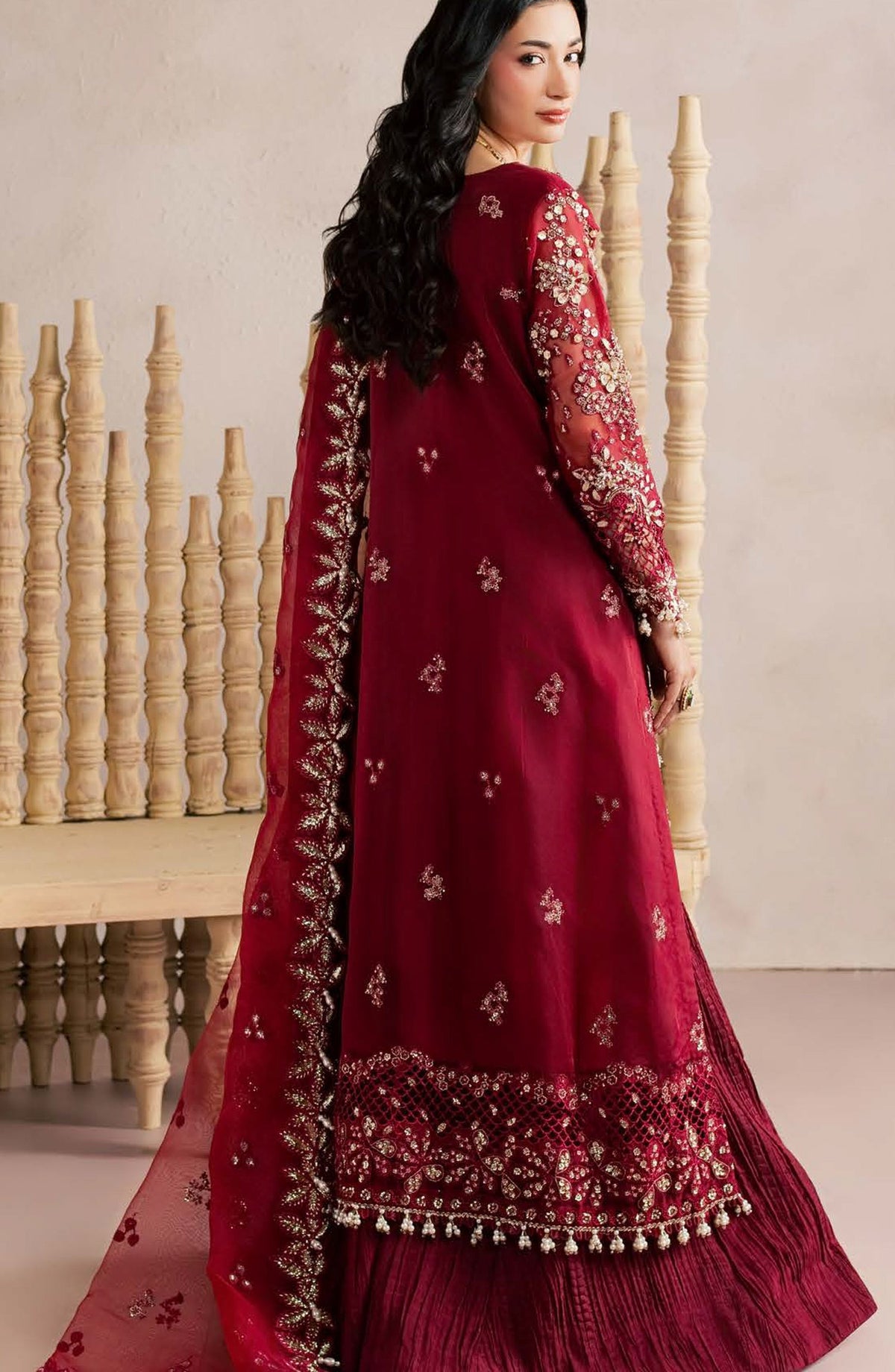 Sorelle by Aylin Luxury Embroidered Organza Unstitched 3 Piece Suit - D-01 Rosaile - AYL26SOR - Red - Festive Collection