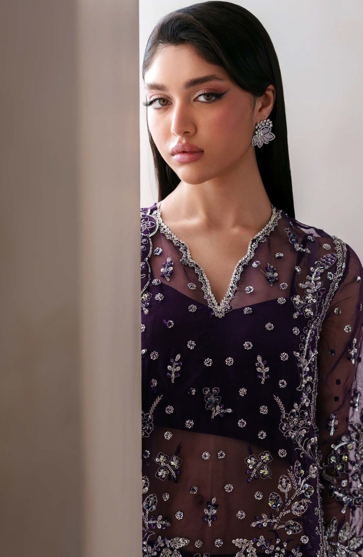 Starlit Jewels by Emaan Adeel Embroidered Organza Unstitched 3 Piece Suit - 08 Tourmaline - ED26STJ - Purple - Festive Collection