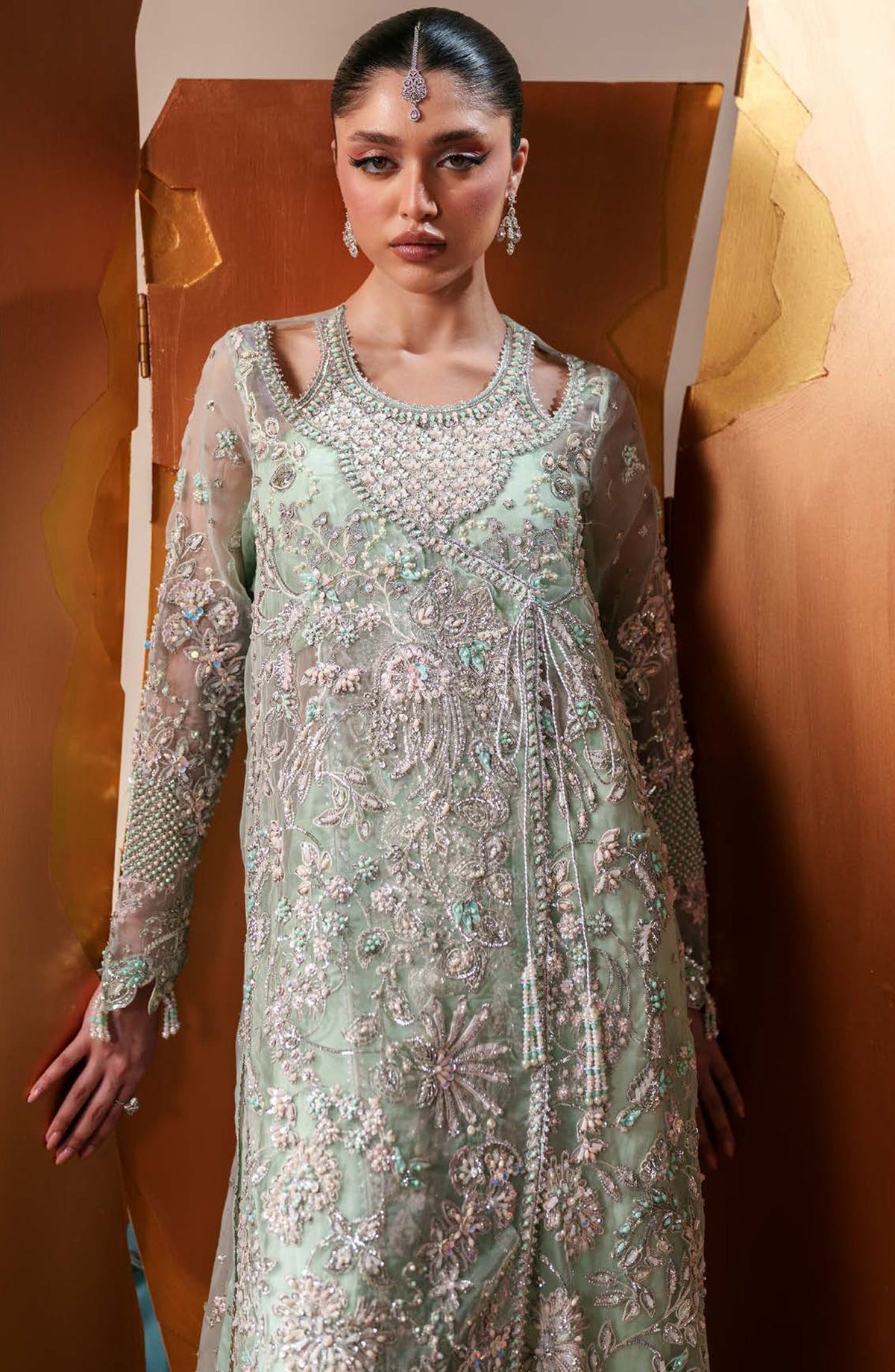 Starlit Jewels by Emaan Adeel Embroidered Organza Unstitched 3 Piece Suit - 06 Moonstone Gleam - ED26STJ - Green - Festive Collection