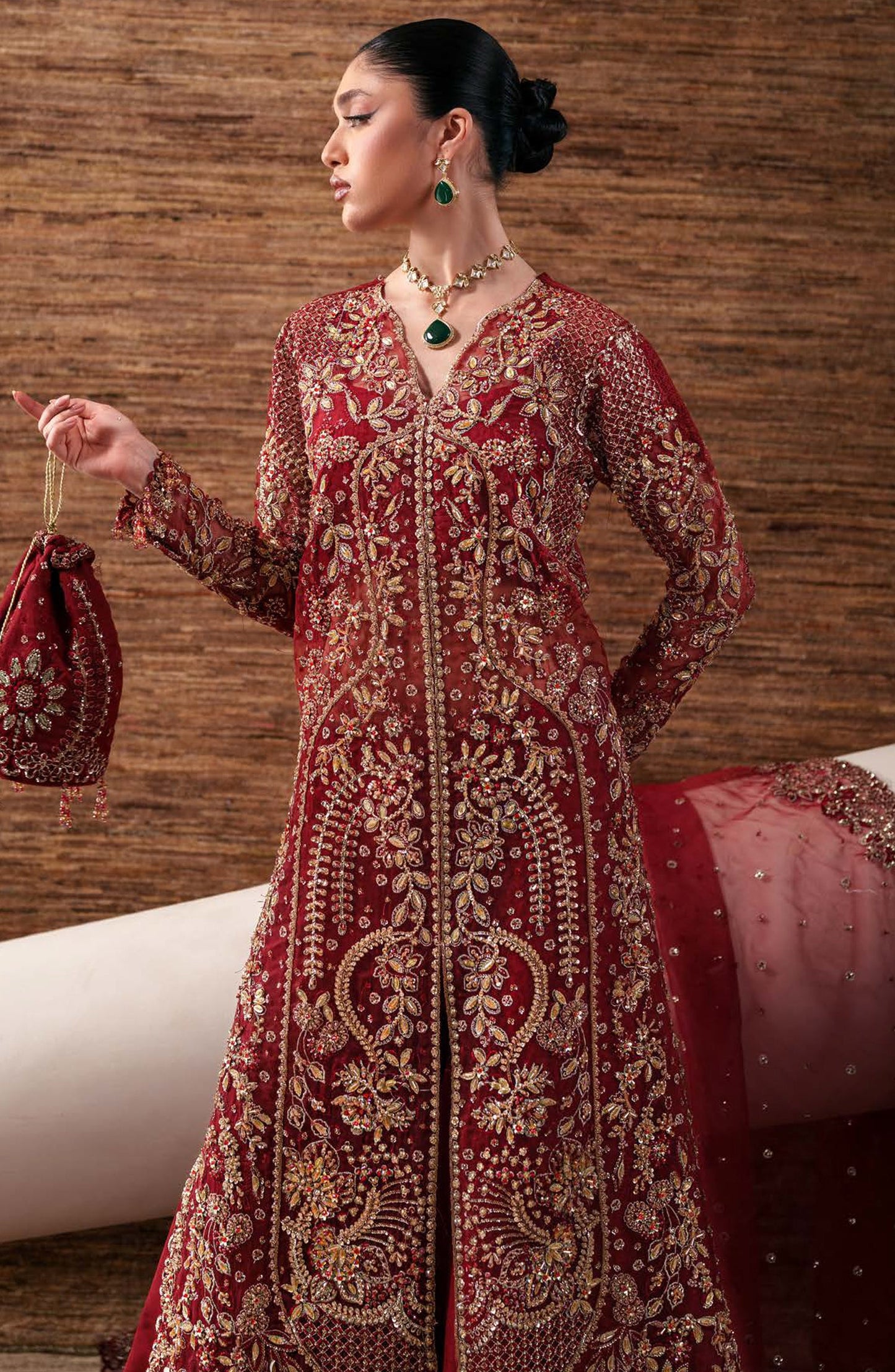 Starlit Jewels by Emaan Adeel Embroidered Organza Unstitched 3 Piece Suit - 04 Ruby Veil - ED26STJ - Red - Festive Collection