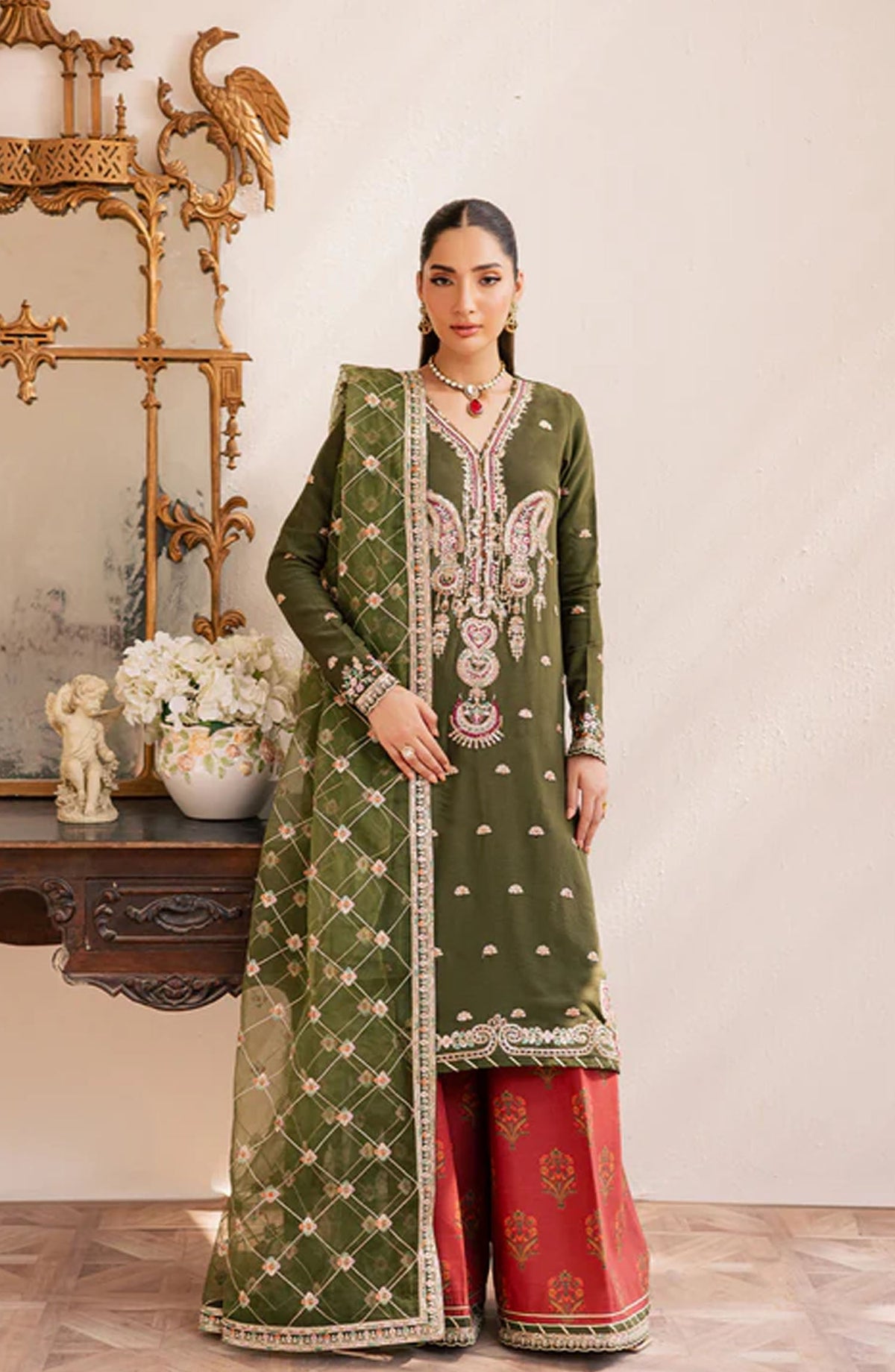 Suave by Emaan Adeel Embroidered Chiffon Unstitched 3 Piece Suit - ORAYA - ED25SVF - Green - Festive Collection