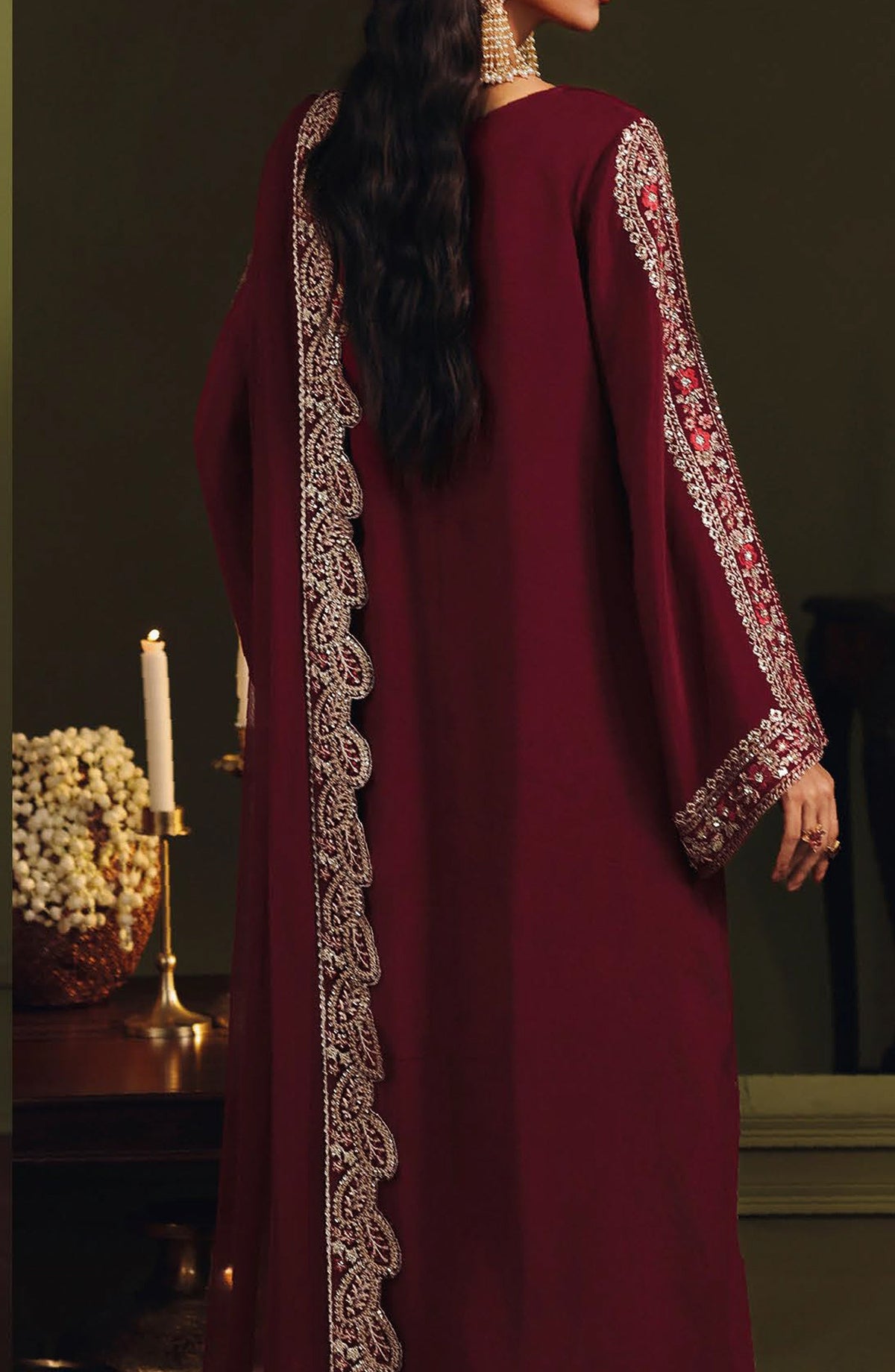 Suroor by Ramsha Luxury Embroidered Raw Silk Unstitched 3 Piece Suit - SR-103 Laal - RM26SR - Red - Formal Collection