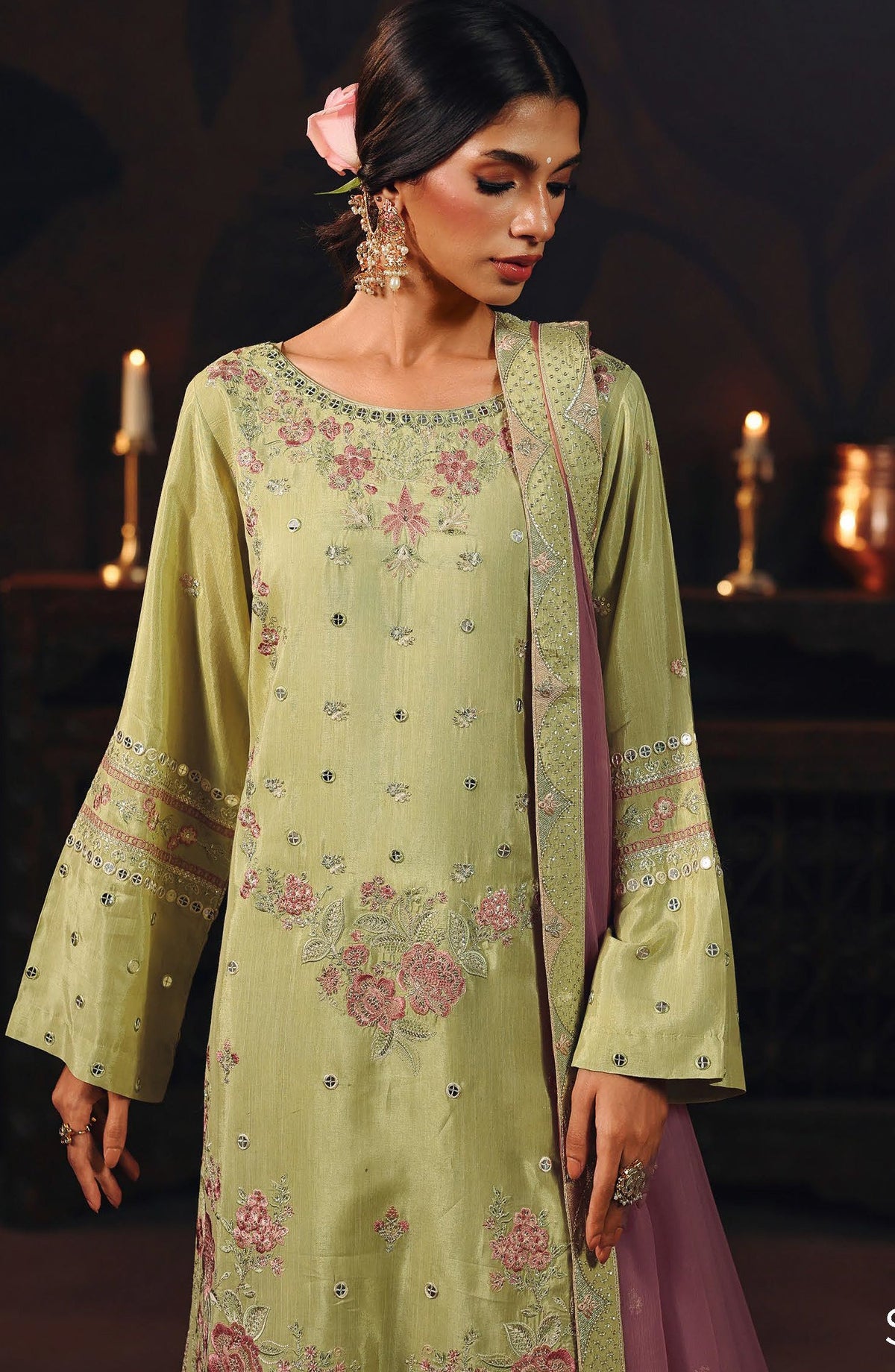 Suroor by Ramsha Luxury Embroidered Raw Silk Unstitched 3 Piece Suit - SR-105 Chambeli - RM26SR - Green - Formal Collection