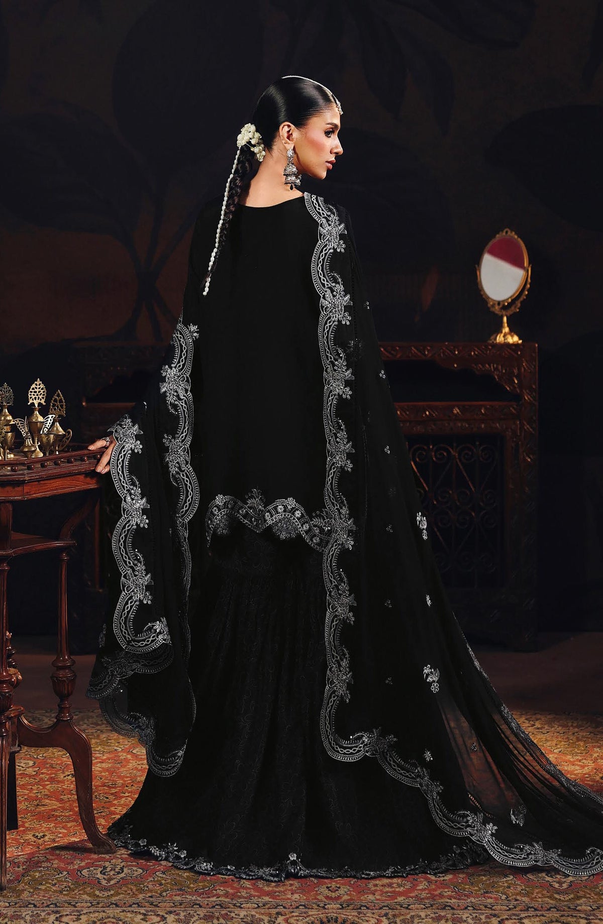 Suroor by Ramsha Luxury Embroidered Raw Silk Unstitched 3 Piece Suit - SR-106 Noor-e-Shab - RM26SR - Black - Formal Collection