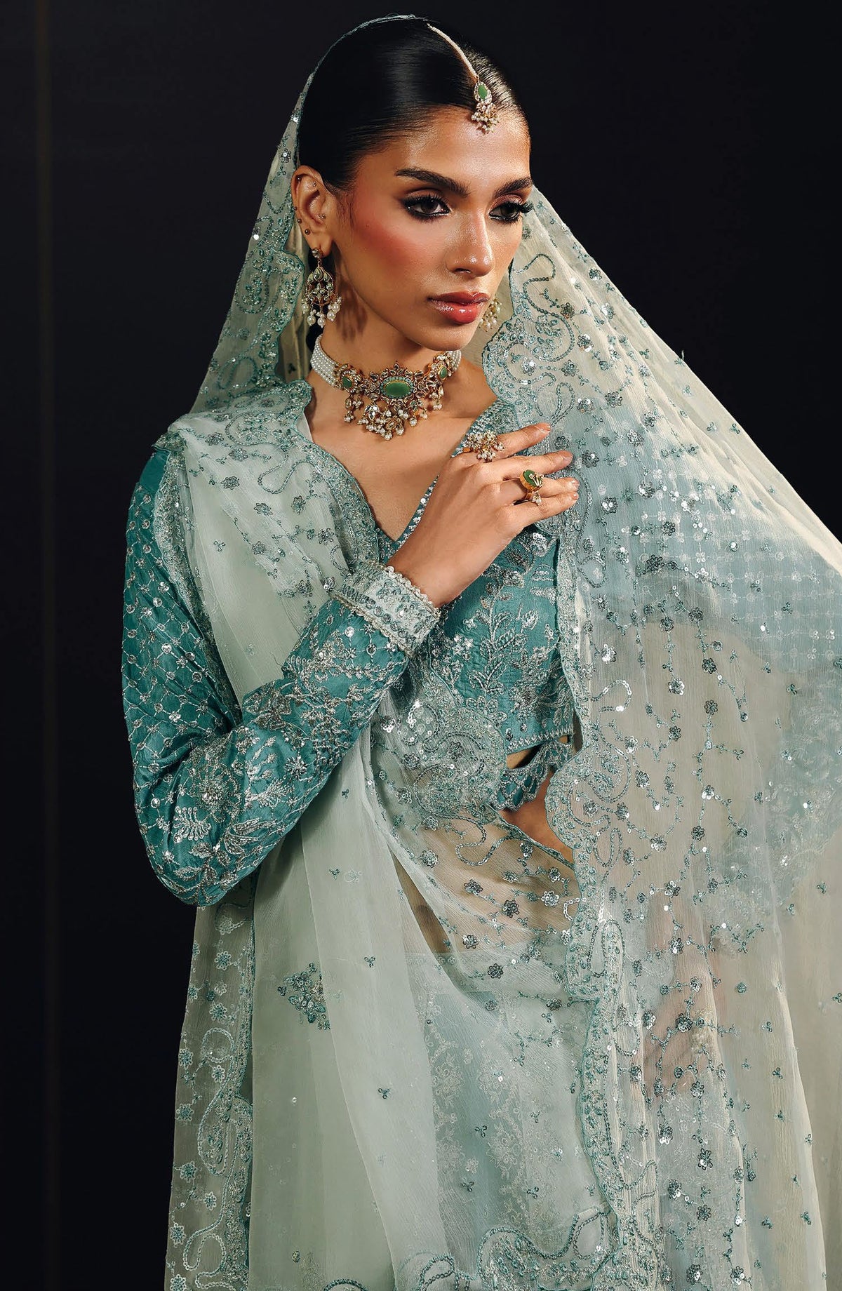Suroor by Ramsha Luxury Embroidered Raw Silk Unstitched 3 Piece Suit - SR-107 Feroza - RM26SR - Sea Green - Formal Collection