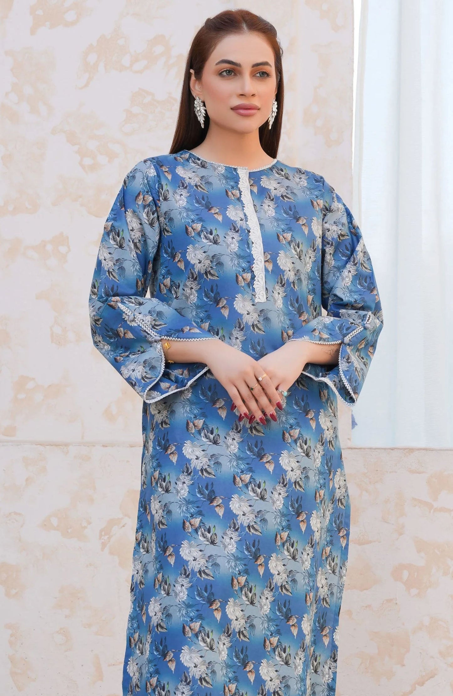 Threads N Weaves Printed Lawn Stitched 2 Piece Suit - RTWL25101 Serene Blue Floral - TNW25SPL - Blue - Summer Collection