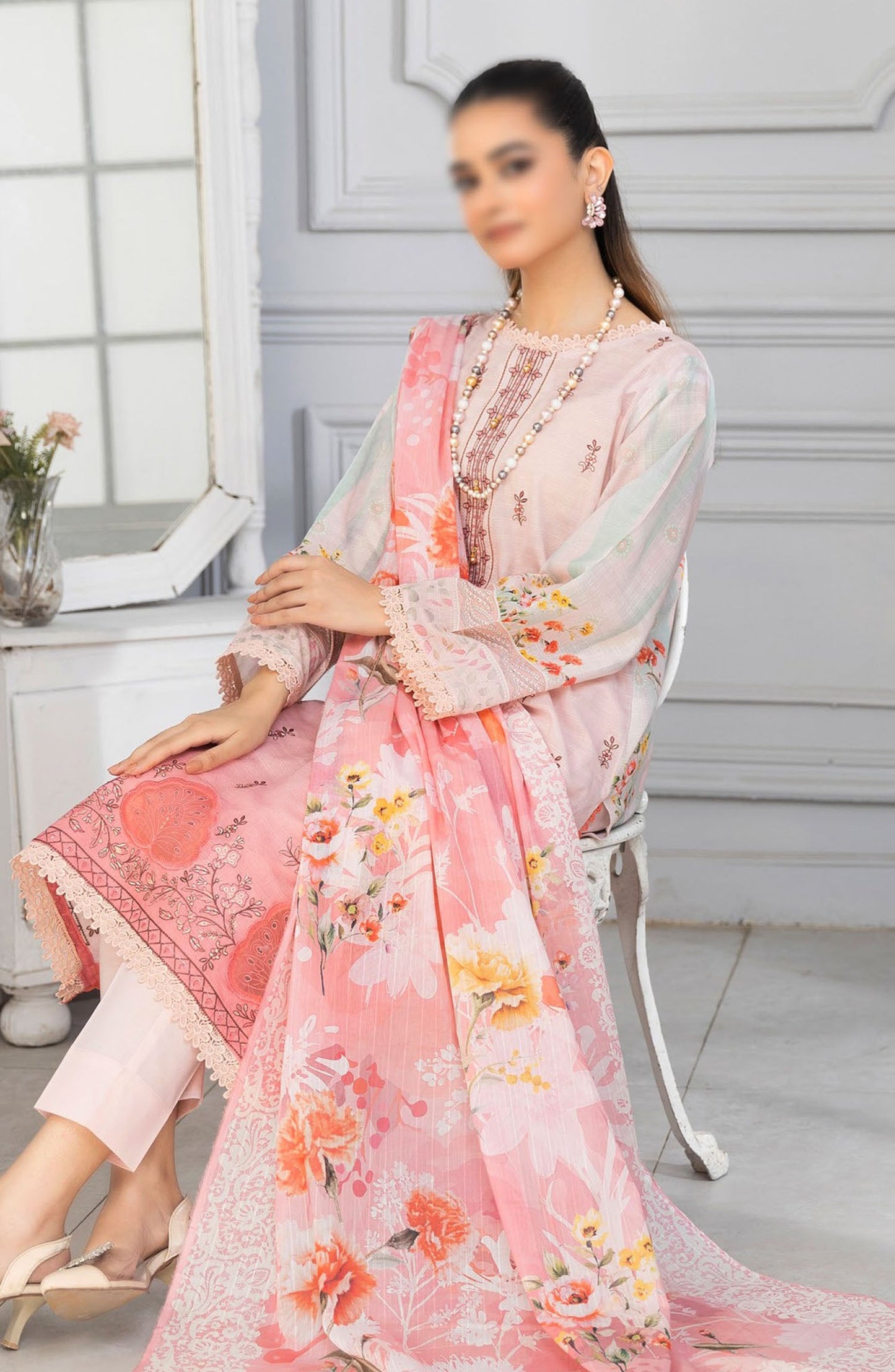 Tassawar Embroidered Lawn Unstitched 3 Piece Suit - Design-06 - AK25TSW2 - Pink - Summer Collection