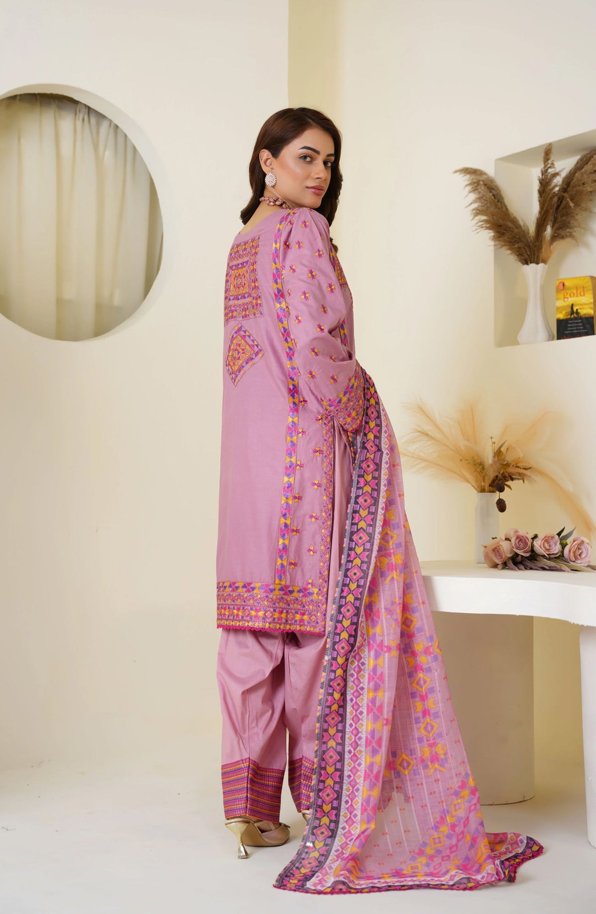 Threads & Weaves Mauve Pink Embroidered Viscose 3-Piece Suit Ready to Wear TNW25VSC