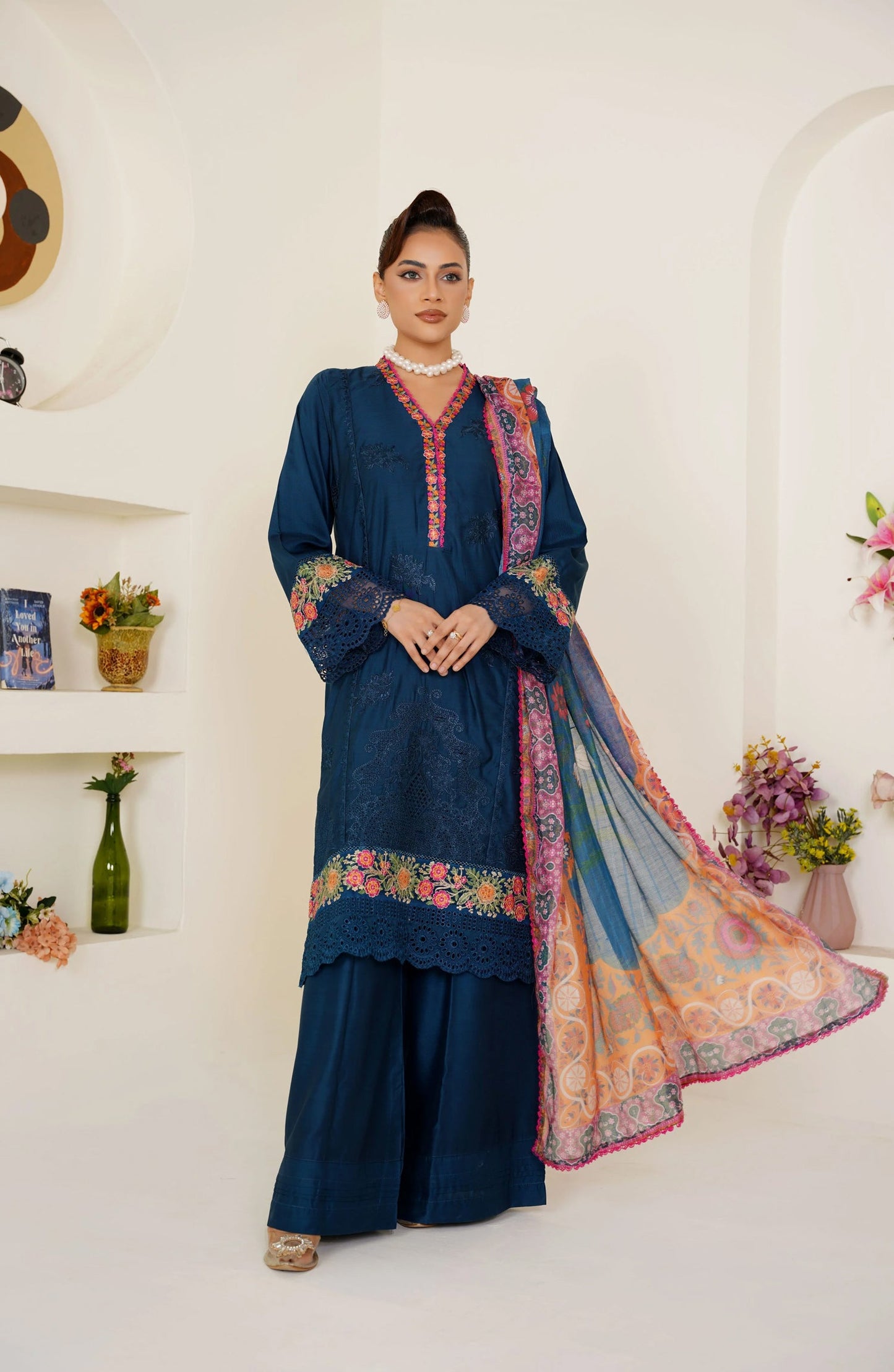 Threads & Weaves Zinc Embroidered Viscose 3-Piece Pret Suit with Multicolor Dupatta TNW25VSC
