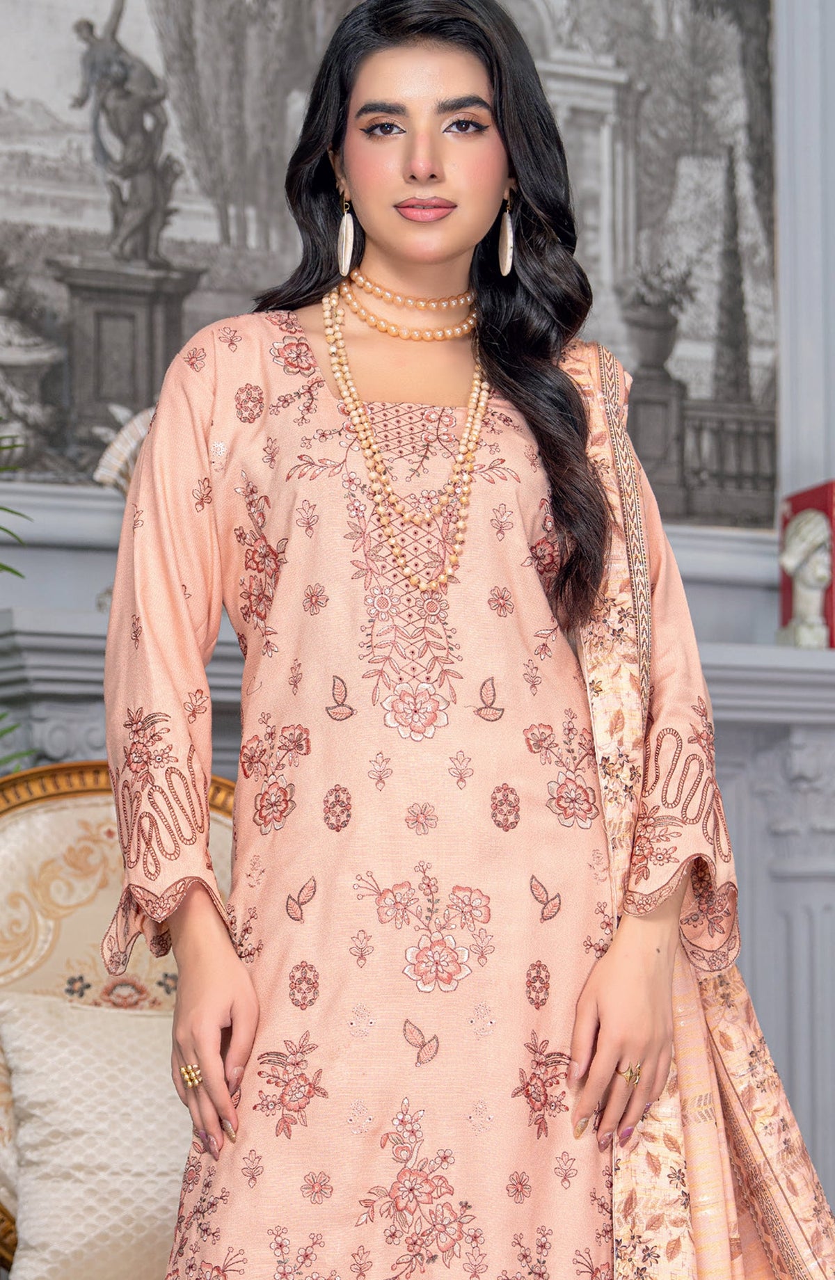 Umang by Riaz Arts Embroidered Peach Unstitched 3 Piece Suit - D-06 - RA26UMG - Pink - Winter Collection