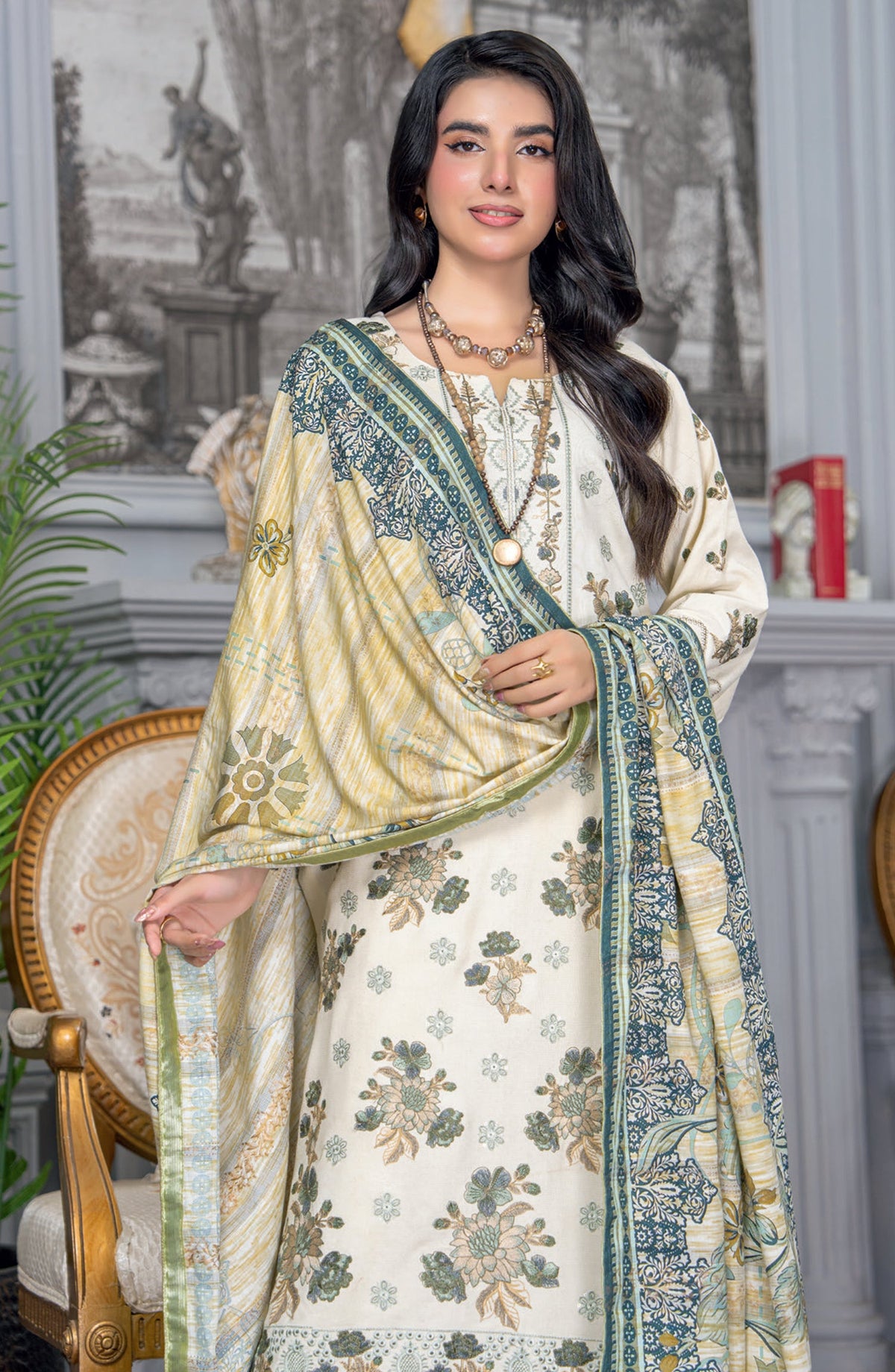 Umang by Riaz Arts Embroidered Peach Unstitched 3 Piece Suit - D-04 - RA26UMG - Green - Winter Collection