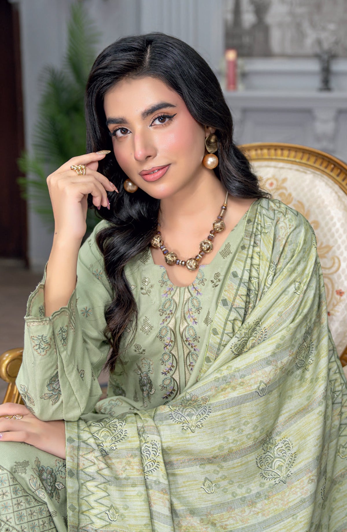 Umang by Riaz Arts Embroidered Peach Unstitched 3 Piece Suit - D-02 - RA26UMG - Green - Winter Collection