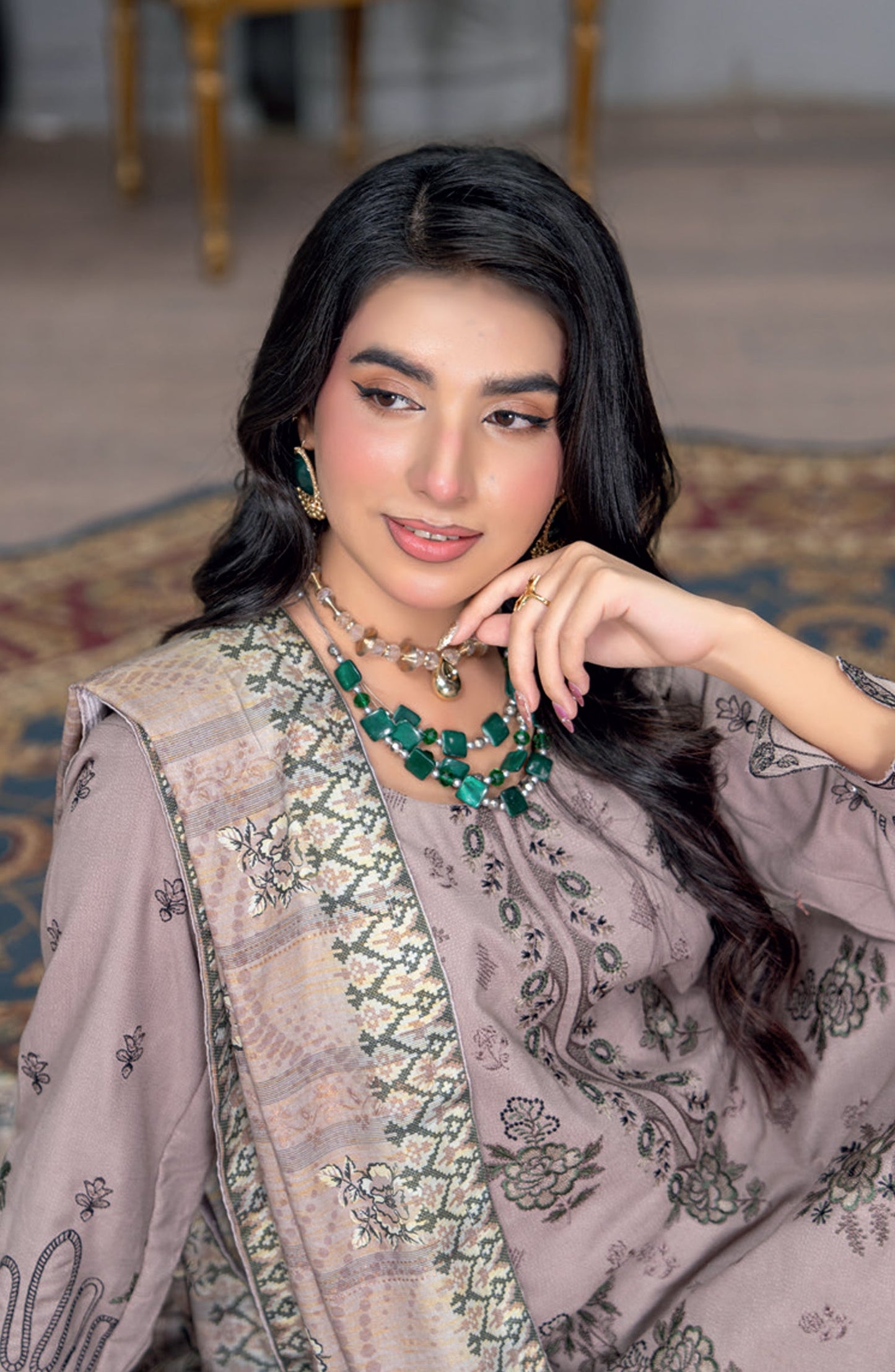 Umang by Riaz Arts Embroidered Peach Unstitched 3 Piece Suit - D-01 - RA26UMG - Purple - Winter Collection