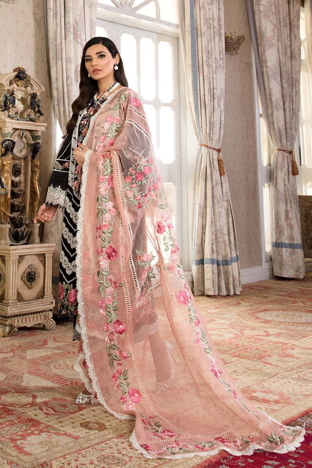 Crimson Luxury Lawn by Saira Shakira Pleated Perfection - Midnight - TC-60