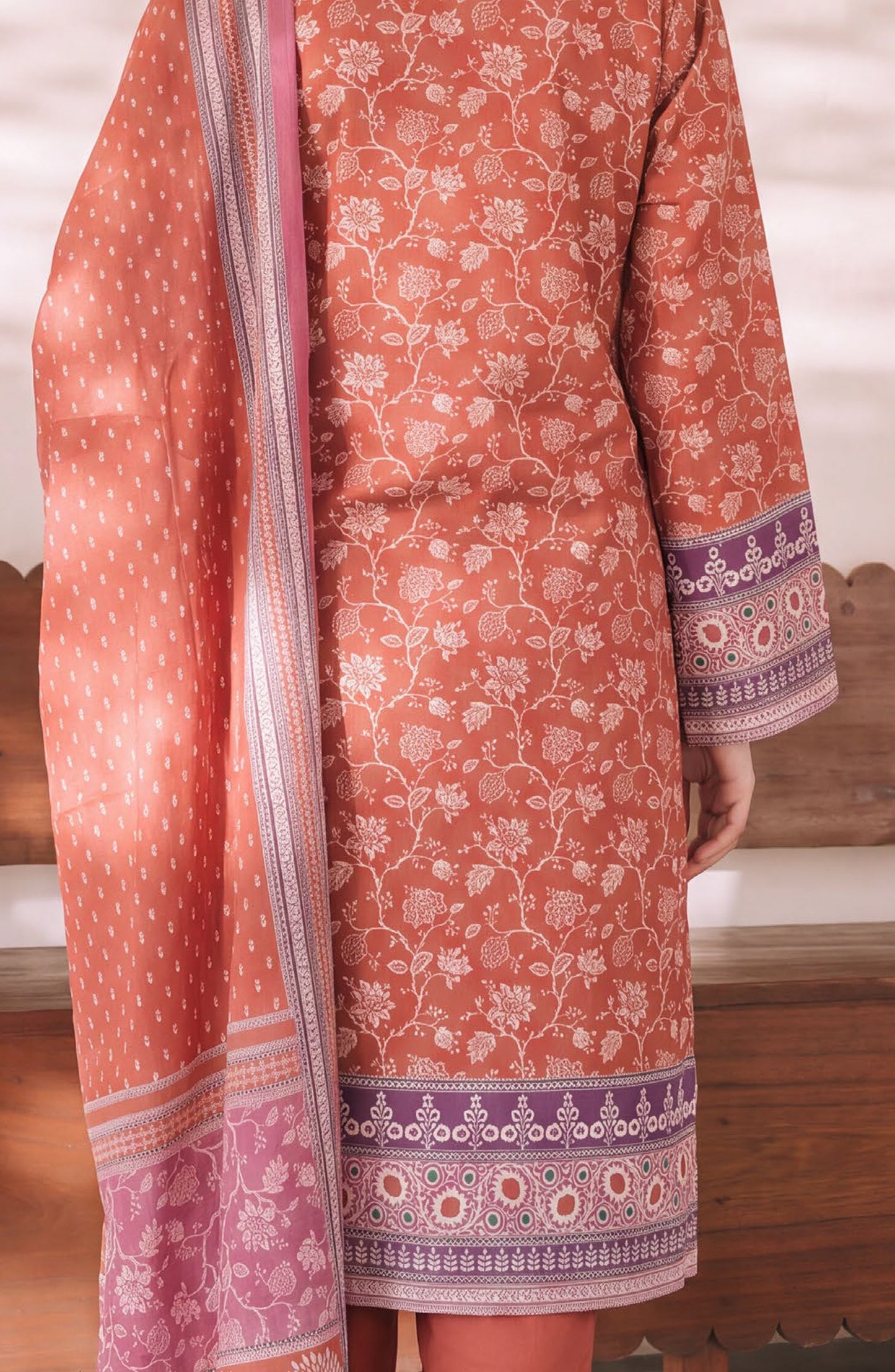 VS Daman Exclusive Printed Cambric Unstitched 3 Piece Suit - D-959 - VS26MB - Rust - Summer Collection