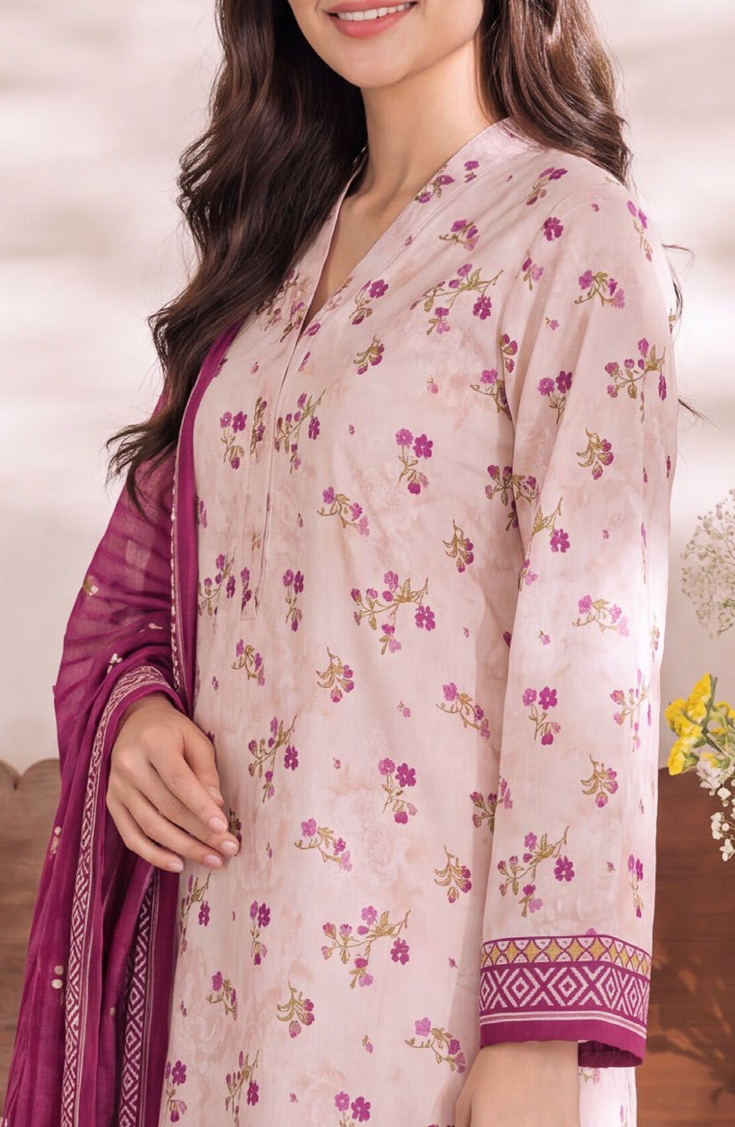 VS Daman Exclusive Printed Cambric Unstitched 3 Piece Suit - D-950 - VS26MB - Pink - Summer Collection