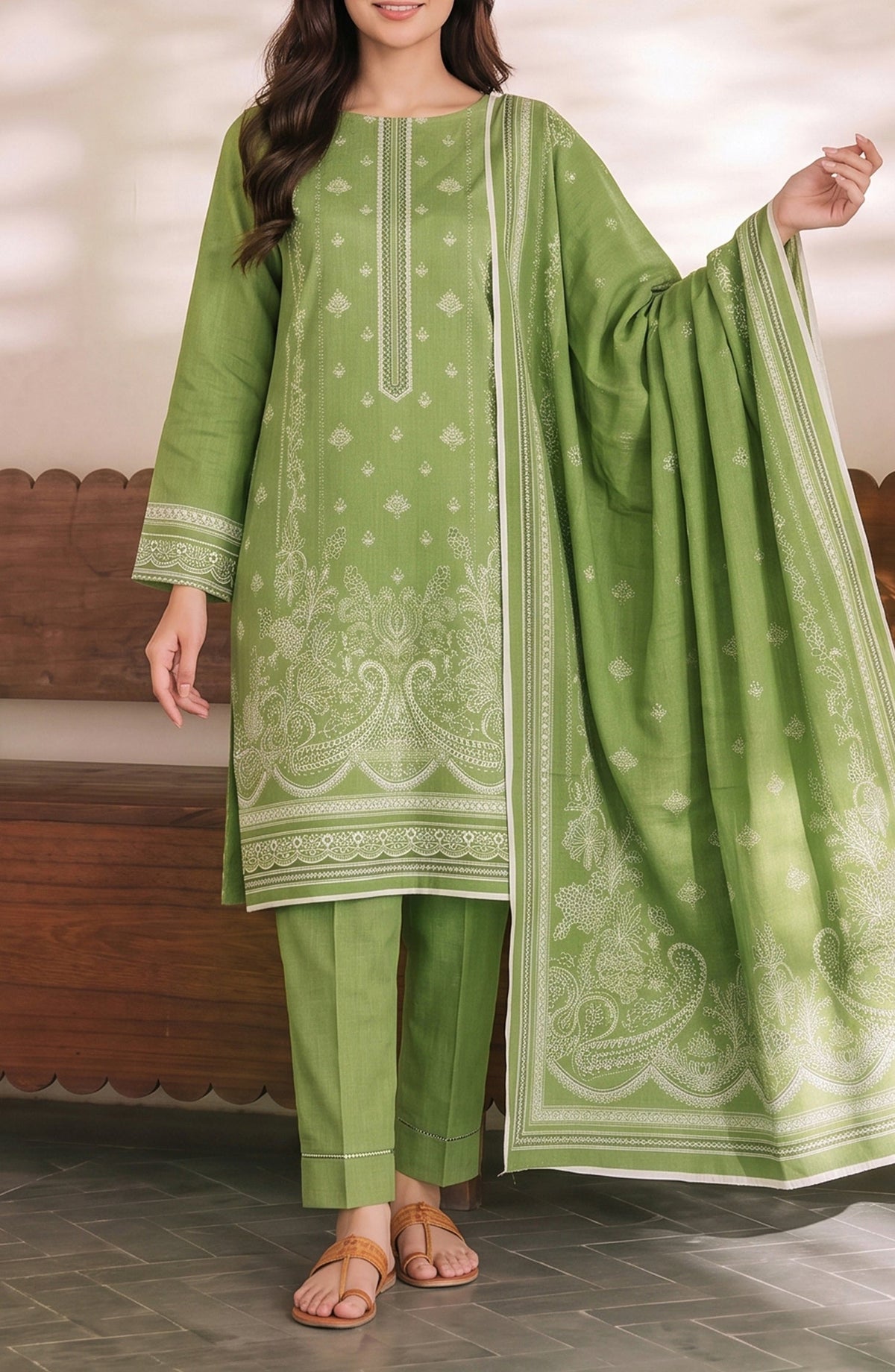 VS Daman Printed Cambric Unstitched 3 Piece Suit - D-984 - VS26TWC - Green - Summer Collection