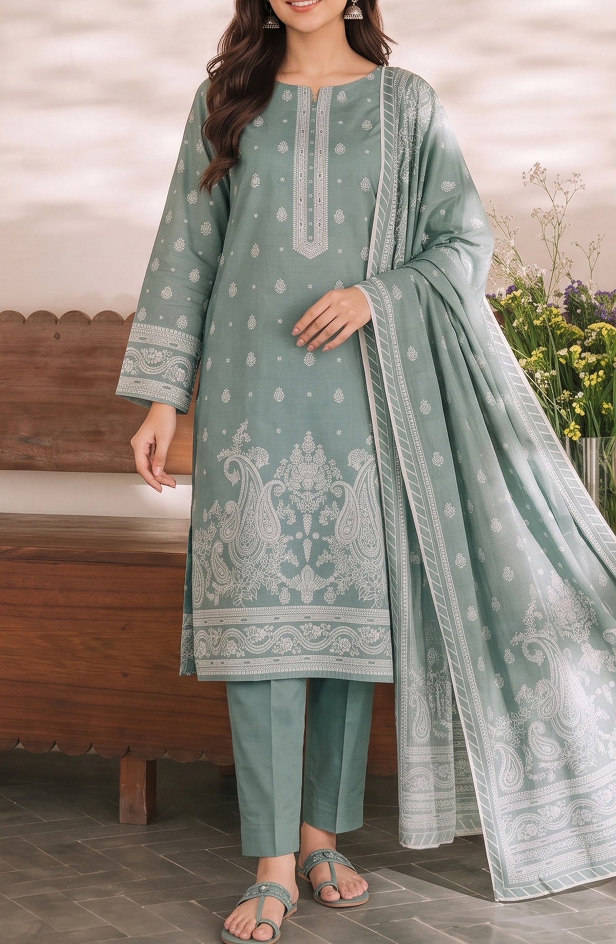 VS Daman Printed Cambric Unstitched 3 Piece Suit - D-981 - VS26TWC - Green - Summer Collection