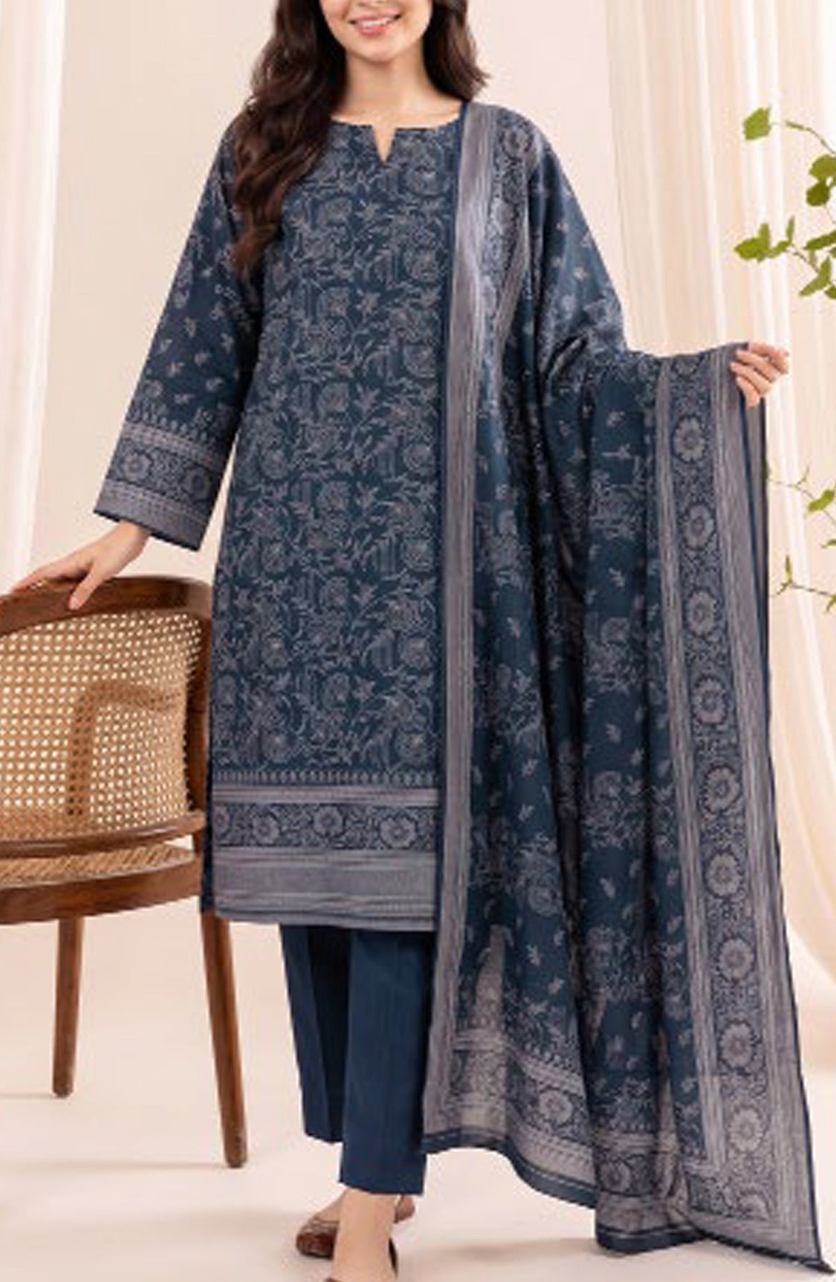 VS Printed Pashmina Unstitched 3 Piece Suit - D-311 B - VS26PM - Blue - Winter Collection