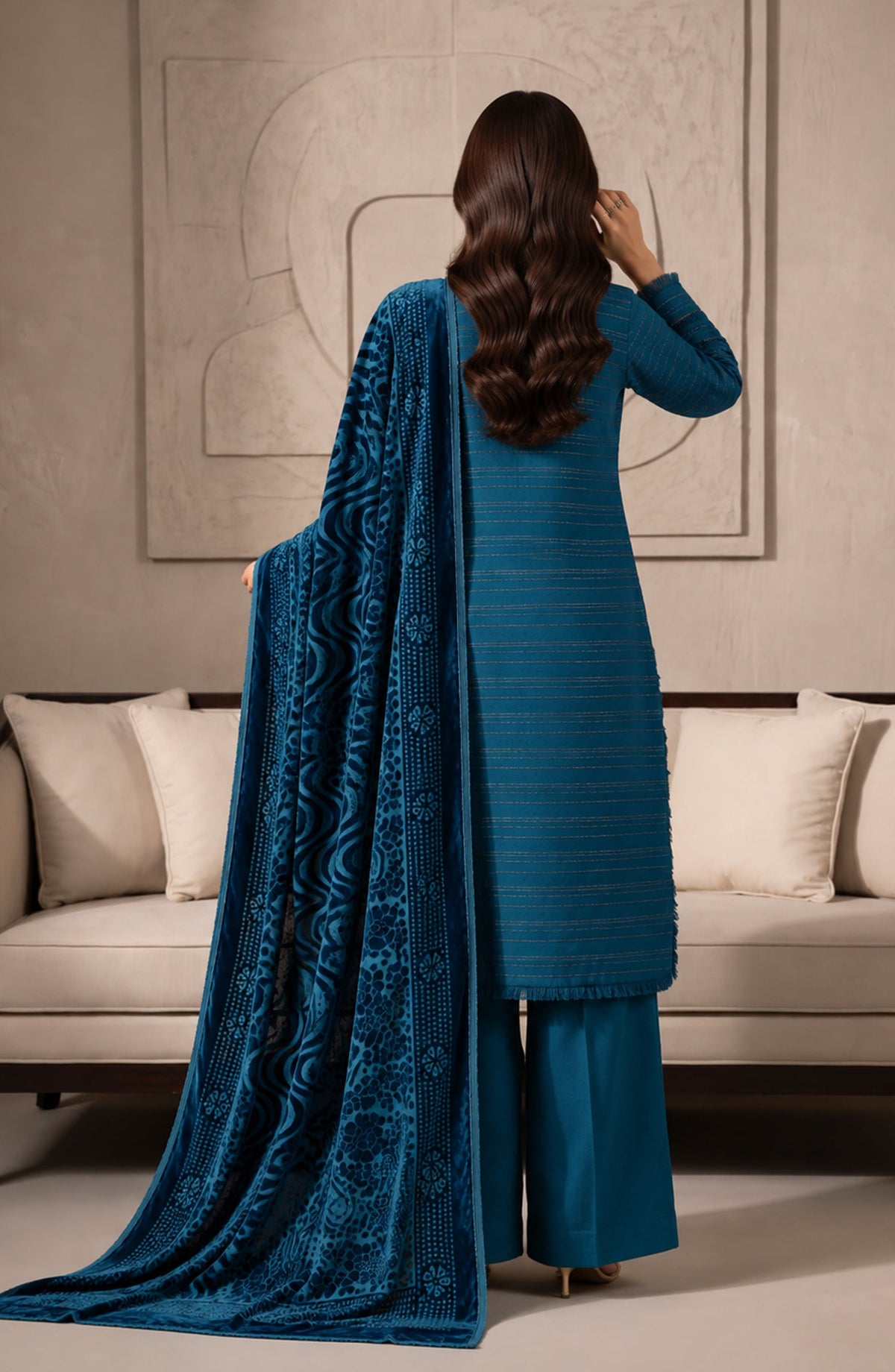 Velluto Milano by Amna Khadija Moonlight Unstitched 3 Piece Suit - AKVM-11 - AM26TOM - Blue - Winter Collection