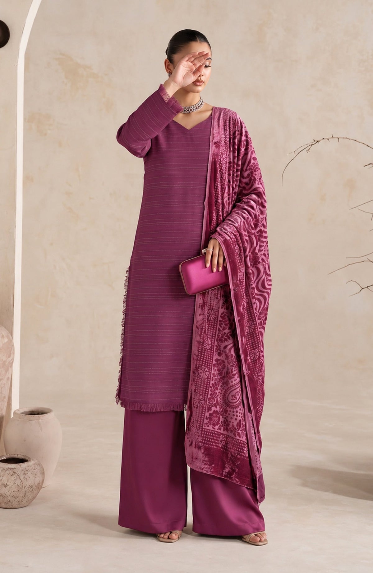 Velluto Milano by Amna Khadija Moonlight Unstitched 3 Piece Suit - AKVM-13 - AM26TOM - Purple - Winter Collection