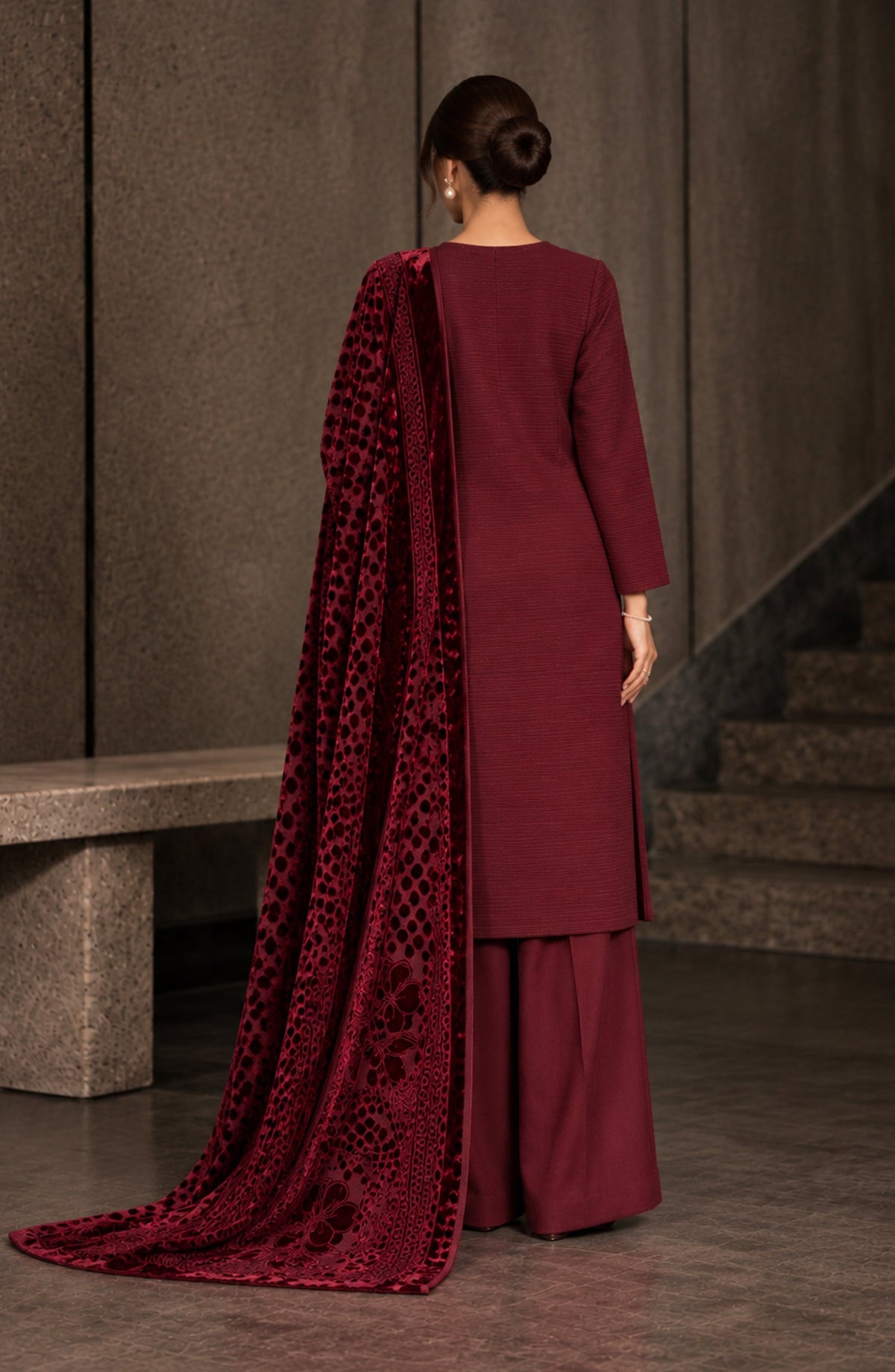 Velluto Milano by Amna Khadija Moonlight Dhanak Unstitched 3 Piece Suit - D-06 - AM26VUL - Maroon - Winter Collection