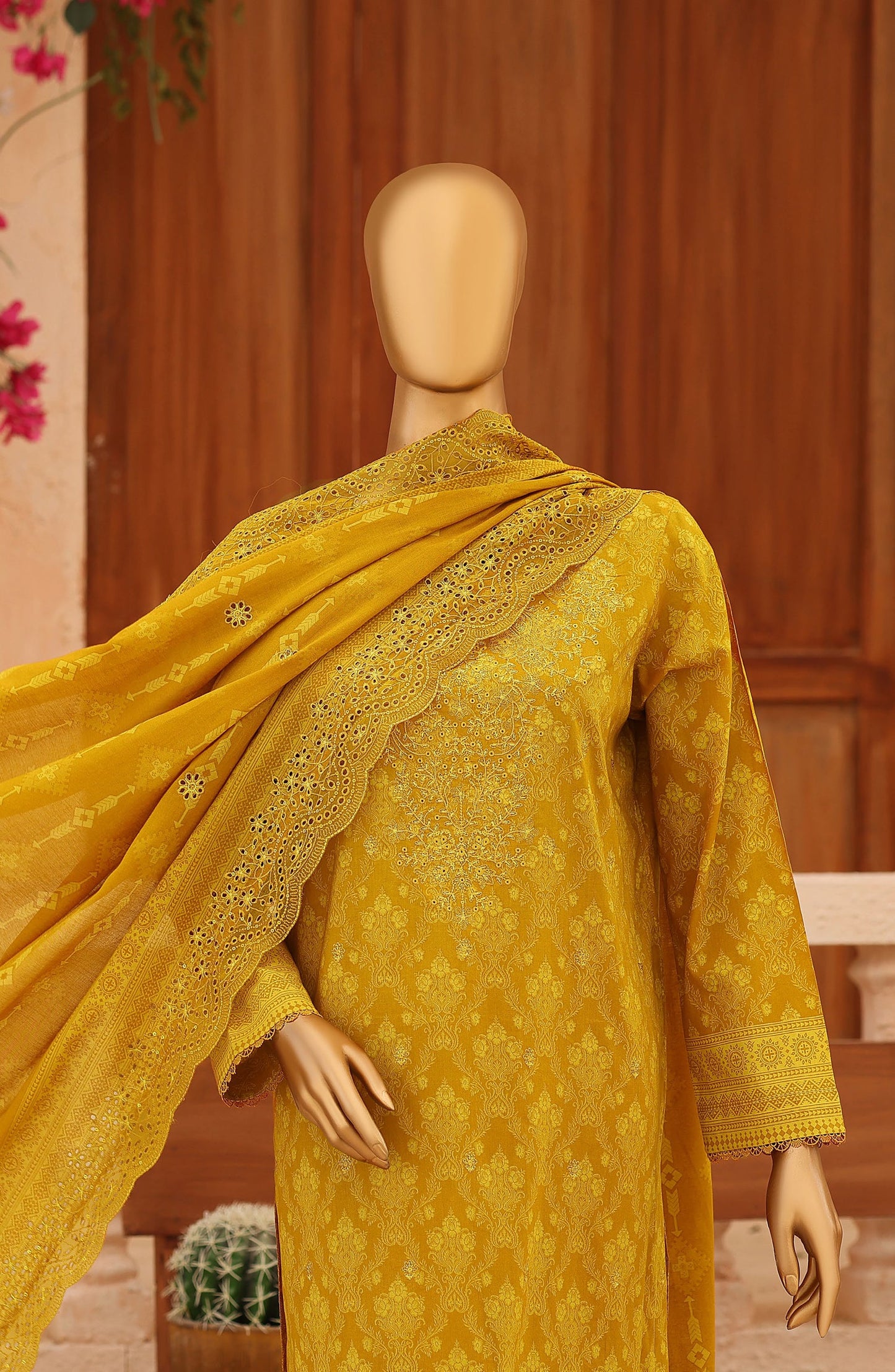 Venice by HZ Embroidered Lawn Unstitched 3 Piece Suit - VD-01 - HZ26NPF - Mustard - Festive Collection