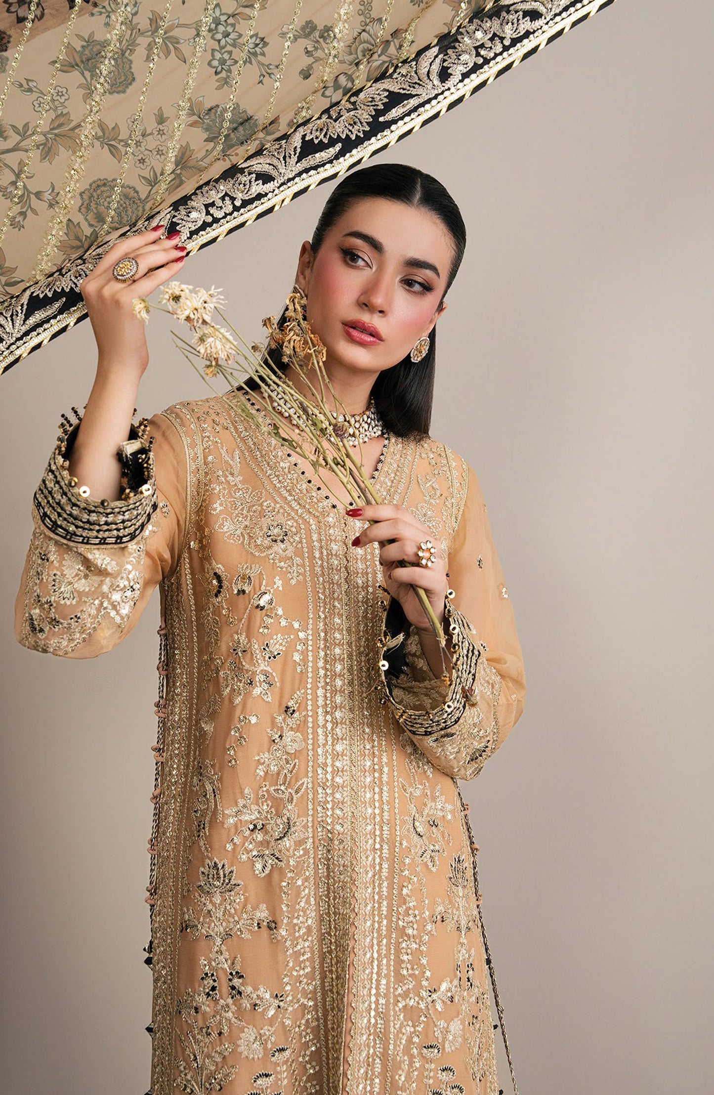 Xenia Kalani Luxury Embroidered Chiffon Unstitched 3 Piece Suit - 10-Nerya - XF26KN - Orange - Festive Collection