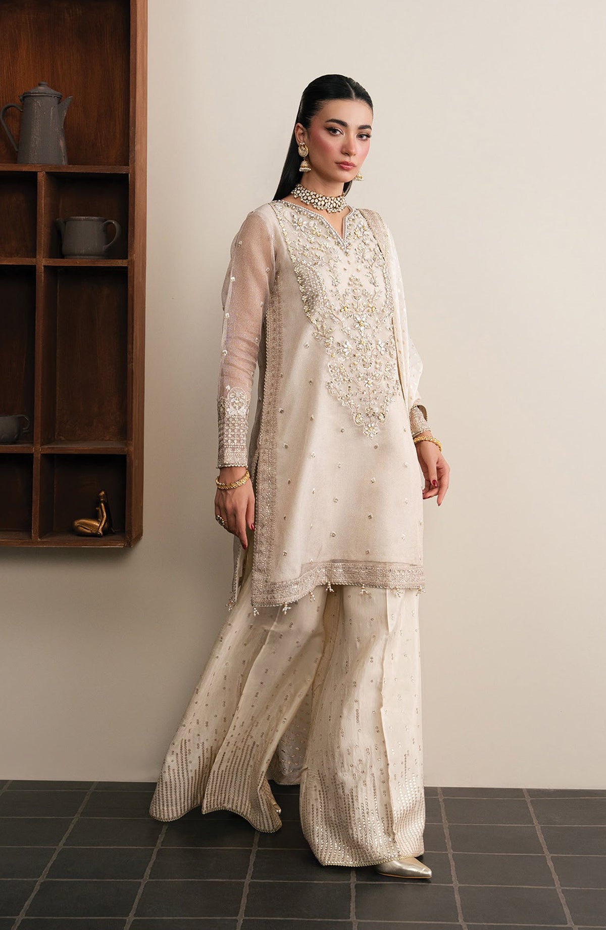Xenia Kalani Luxury Embroidered Zari Unstitched 3 Piece Suit - 01-Royale - XF26KN - Fawn - Festive Collection