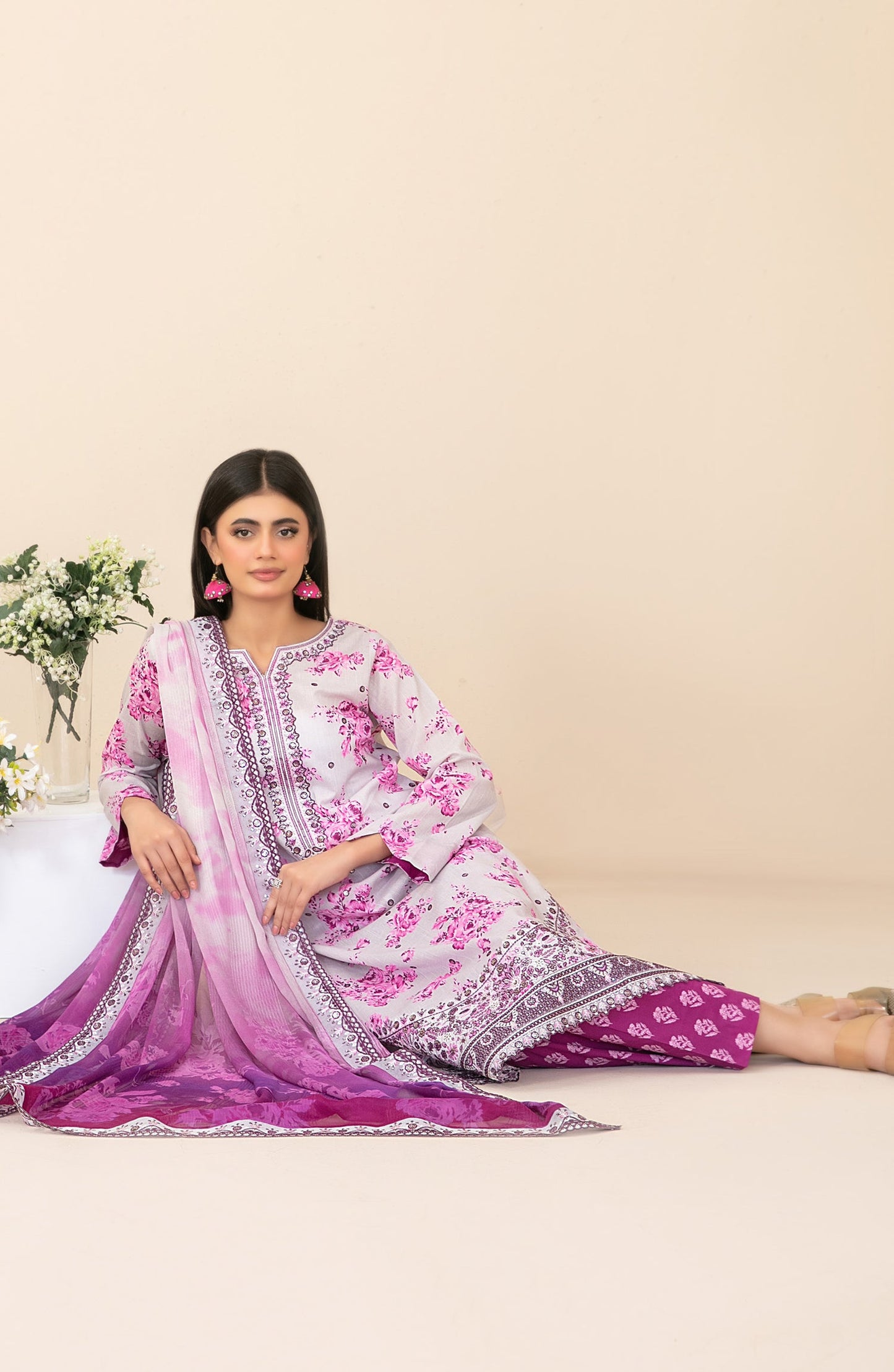 Zahlia by Tawakkal Fabrics Embroidered Lawn Unstitched 3 Piece Suit - D-3373 - TF26ZHL - Pink - Summer Collection