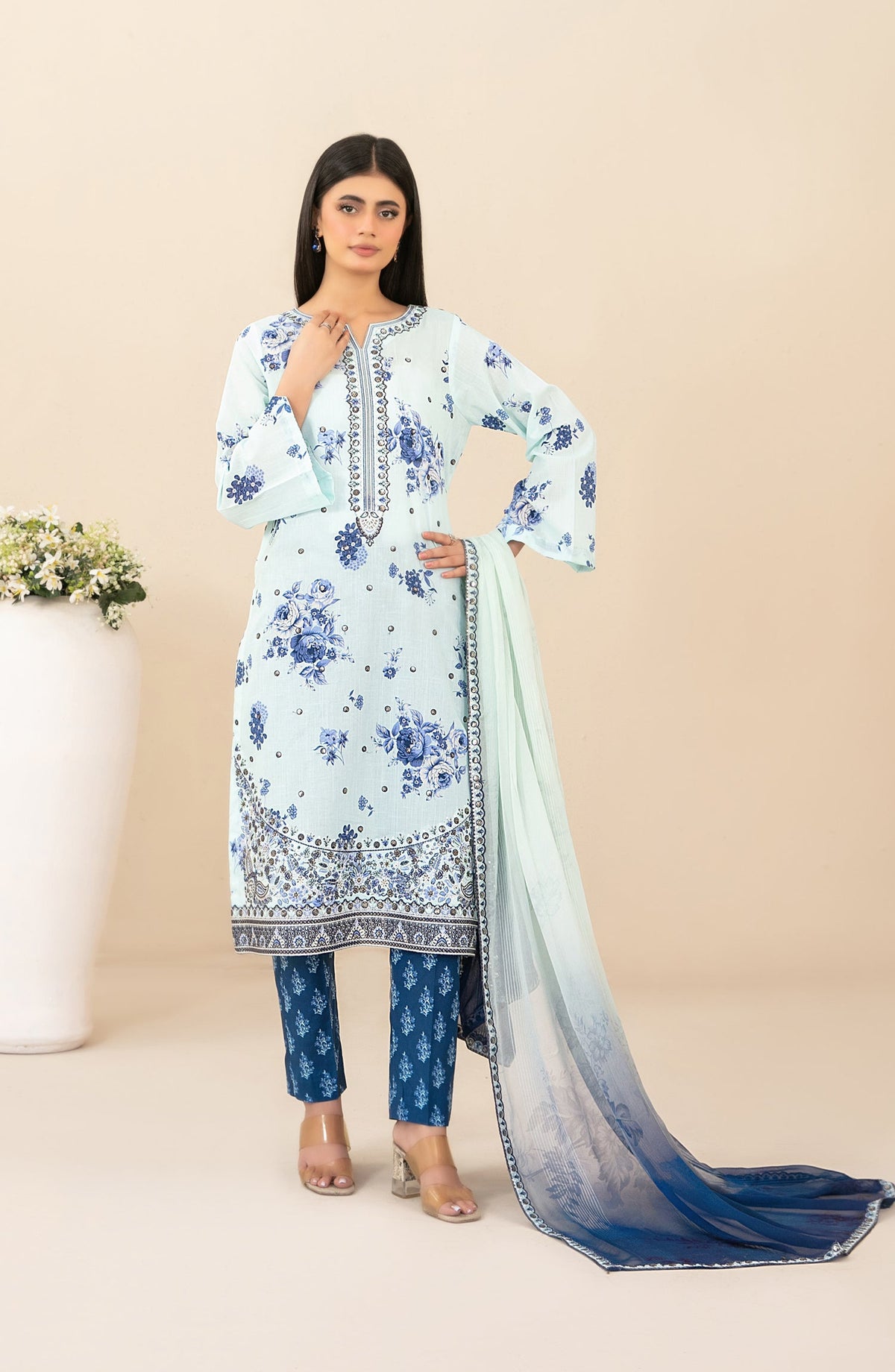 Zahlia by Tawakkal Fabrics Embroidered Lawn Unstitched 3 Piece Suit - D-3372 - TF26ZHL - Blue - Summer Collection