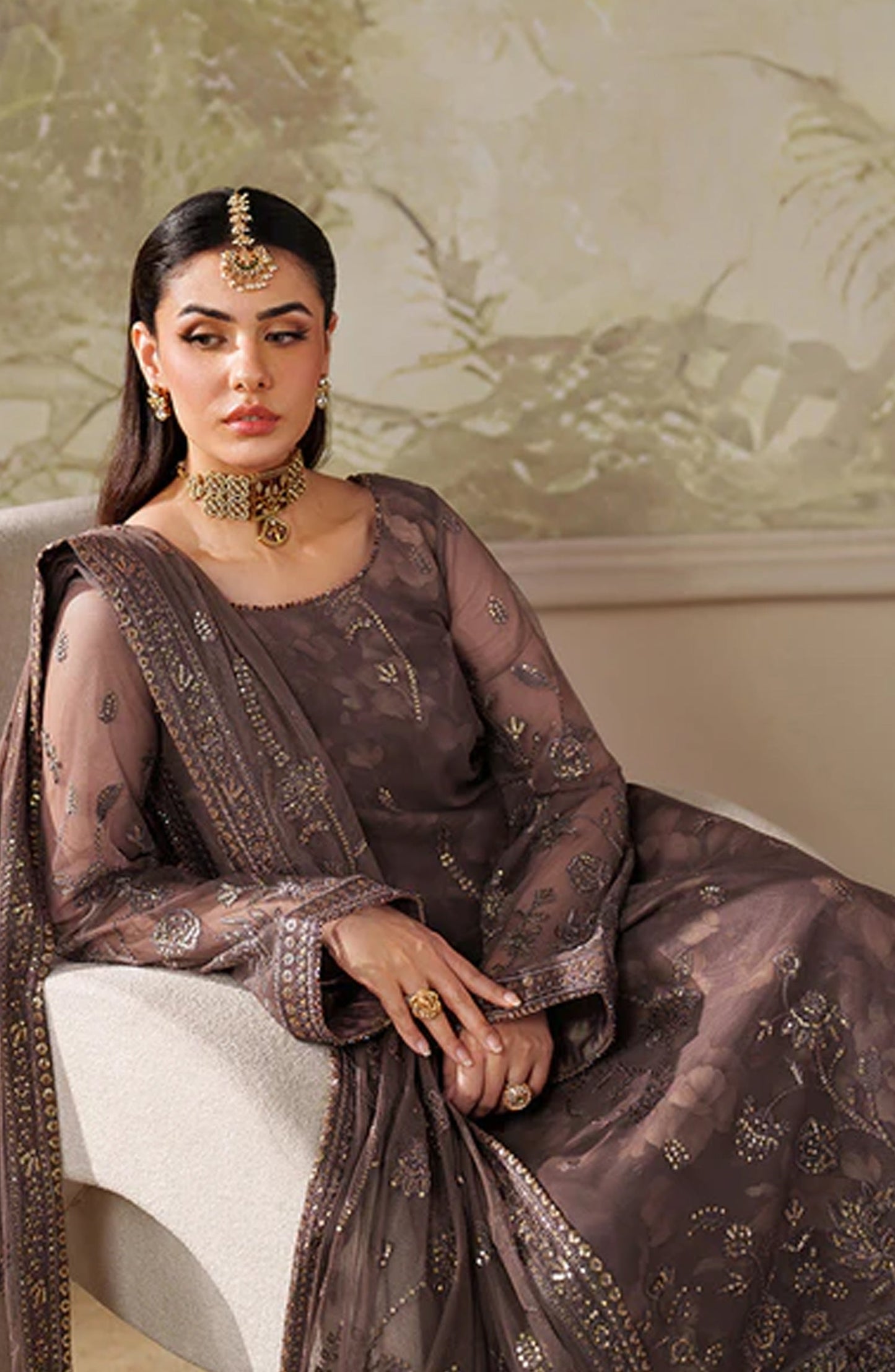Zaneera by Zarif Embroidered Net Unstitched 3 Piece Suit - ZRF-ZPE-08 MAHVEER - ZRF25ZNR - Purple - Formals Collection