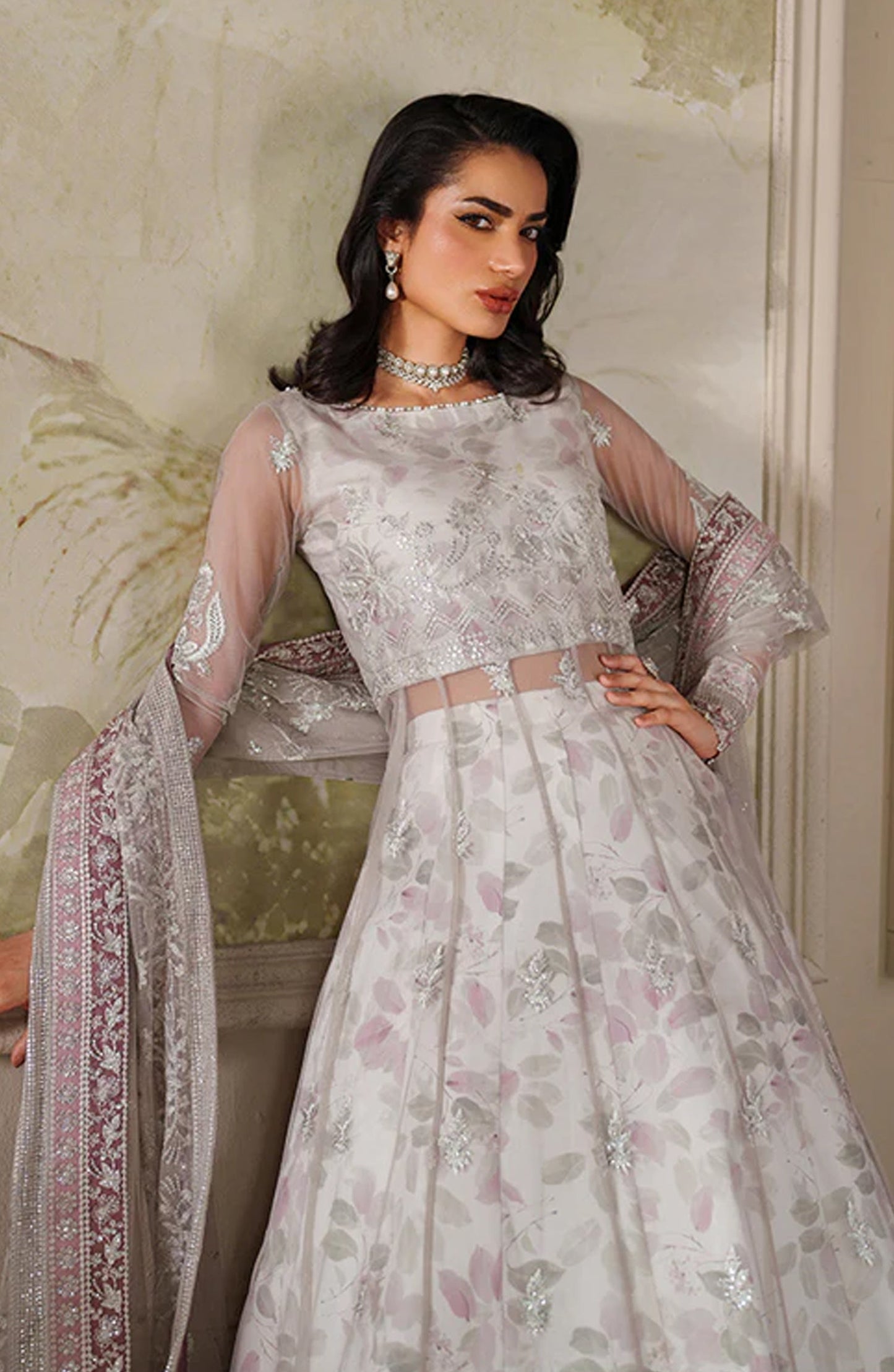 Zaneera by Zarif Embroidered Net Unstitched 3 Piece Suit - ZRF-ZPE-01 ANAIRAH - ZRF25ZNR - Grey - Formals Collection