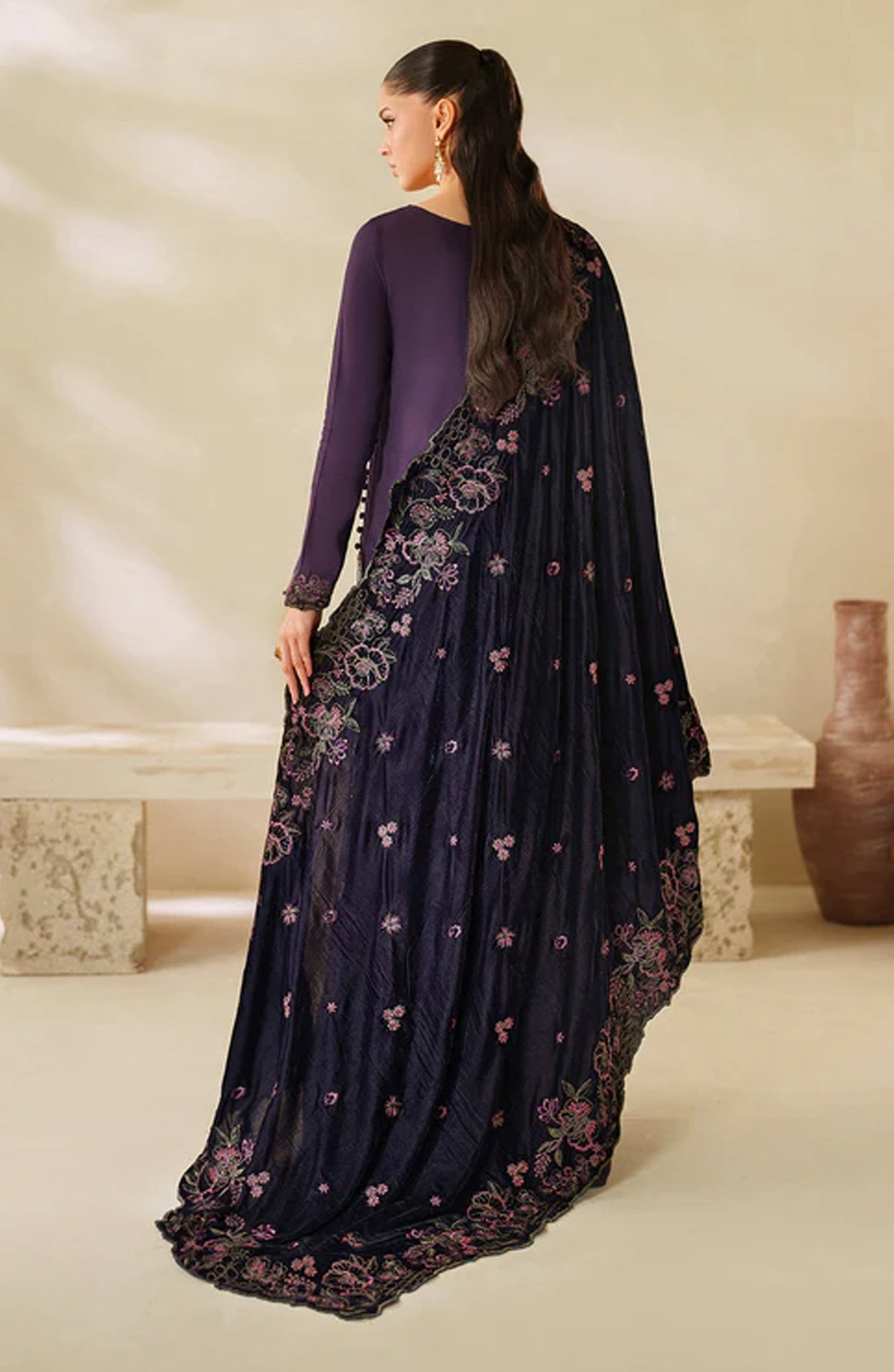Zarif Exclusive Embroidered Raw Silk Unstitched 3 Piece Suit - ZRF-VS-04 - ZRF25ECL - Purple - Winter Collection
