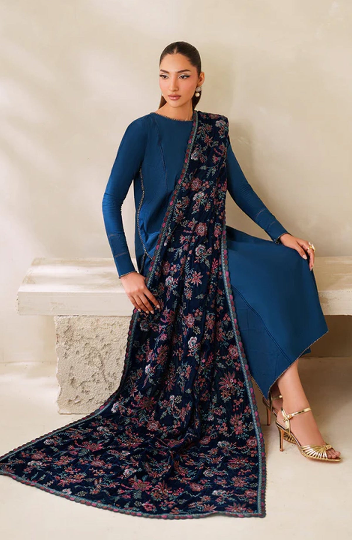Zarif Exclusive Embroidered Raw Silk Unstitched 3 Piece Suit - ZRF-VS-01 - ZRF25ECL - Blue - Winter Collection