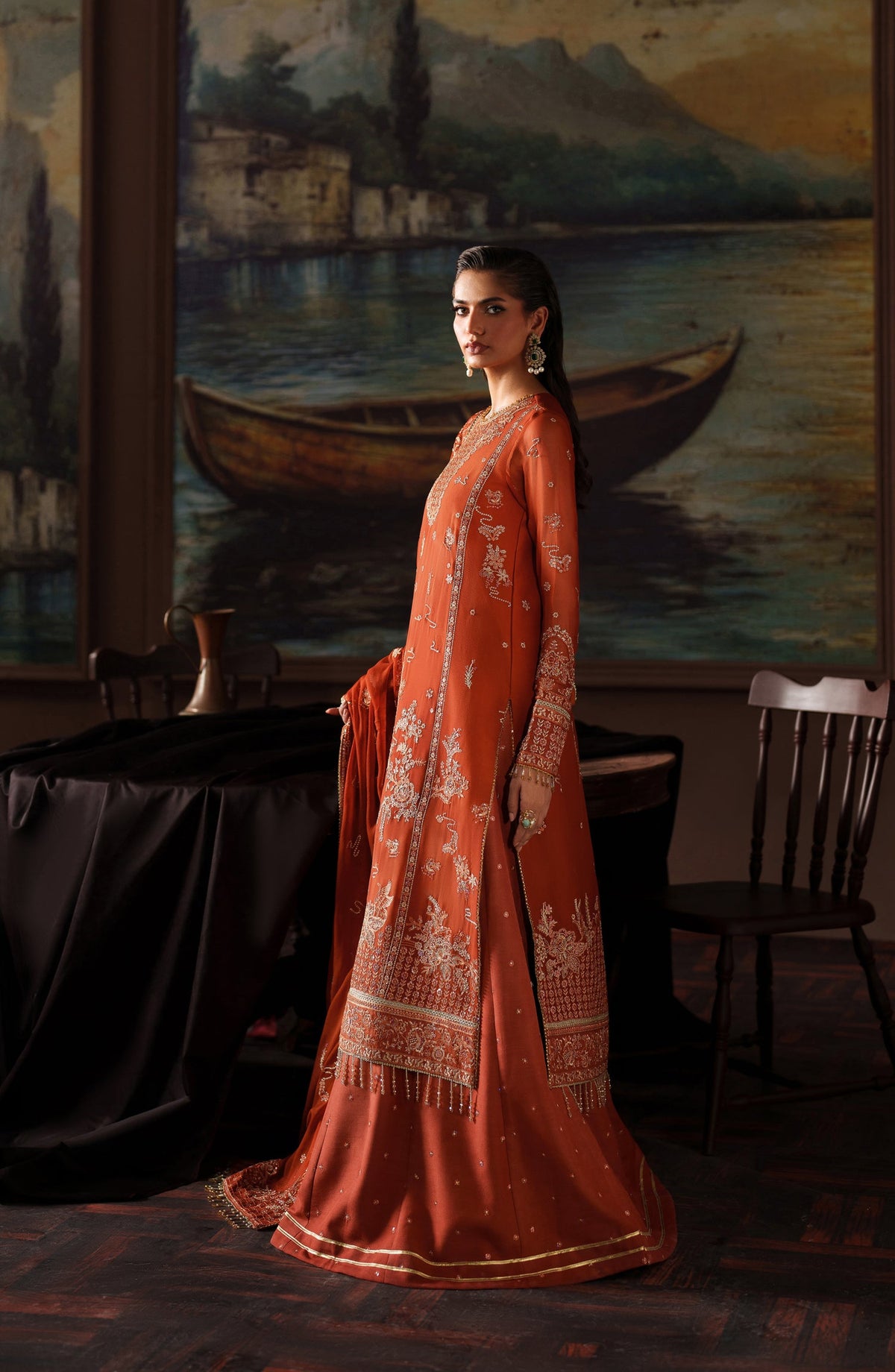 Zarif Premium Embroidered Chiffon Unstitched 3 Piece Suit - ZRF-PRC-07 ELEONORE - ZRF25PRC - Orange - Festive Collection