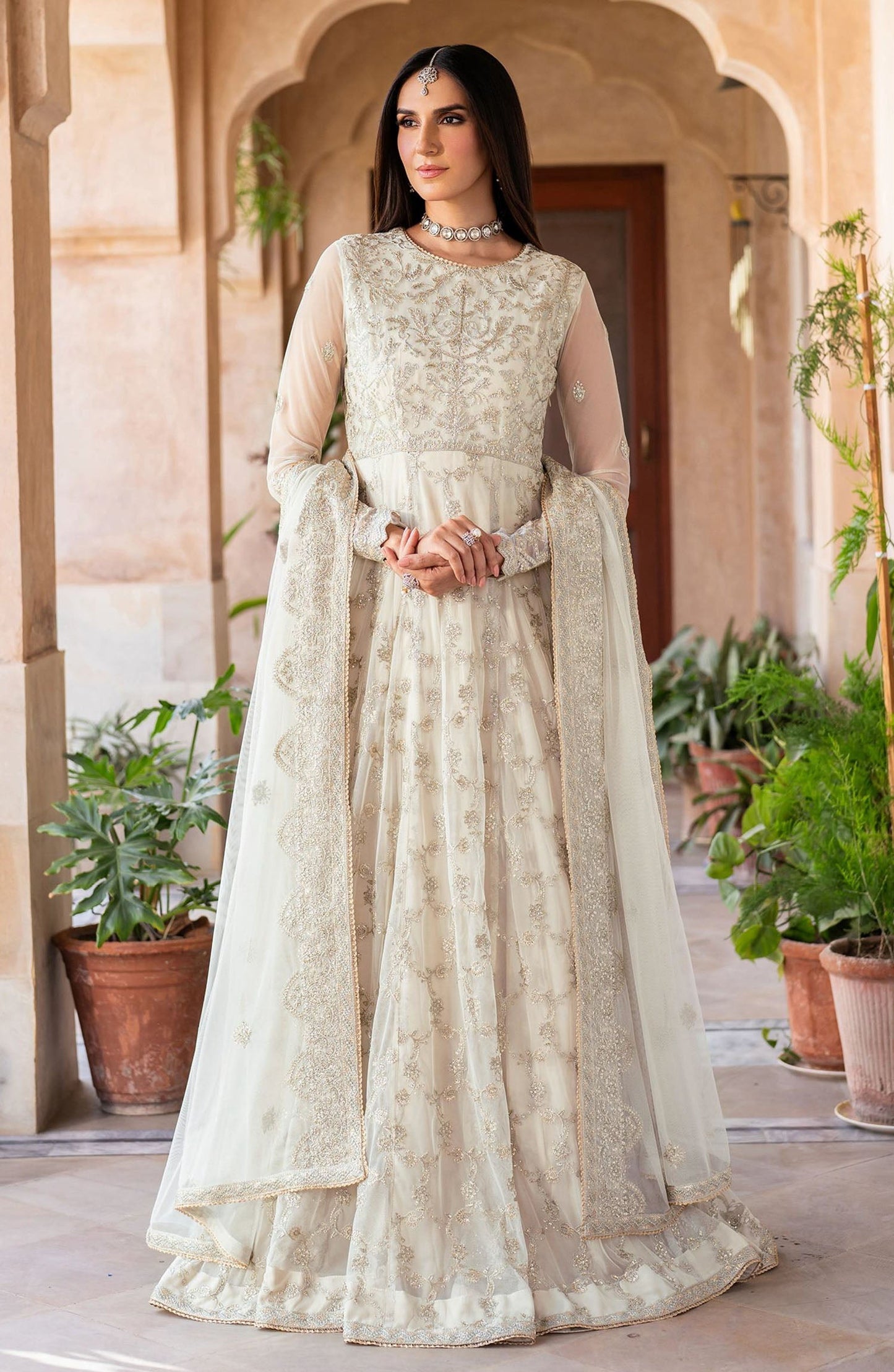 Sahiba by Zarif Luxury Embroidered Net Unstitched 3 Piece Suit - ZRF25SHB - UNST-SBA-02 MIRAN - White - Festive Collection