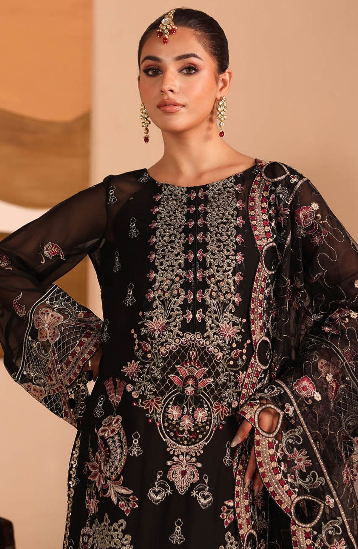 Kashish by Ramsha Luxury Embroidered Chiffon Unstitched 3 Piece Suit - RM25KSH - K-304 - Black - Festive Collection