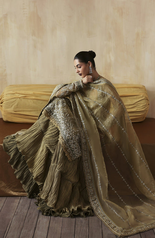 Zarposh Jahanara Embroidered Organza Unstitched 3 Piece Suit - Zarqash - ZRP25JHN - Green - Festive Collection