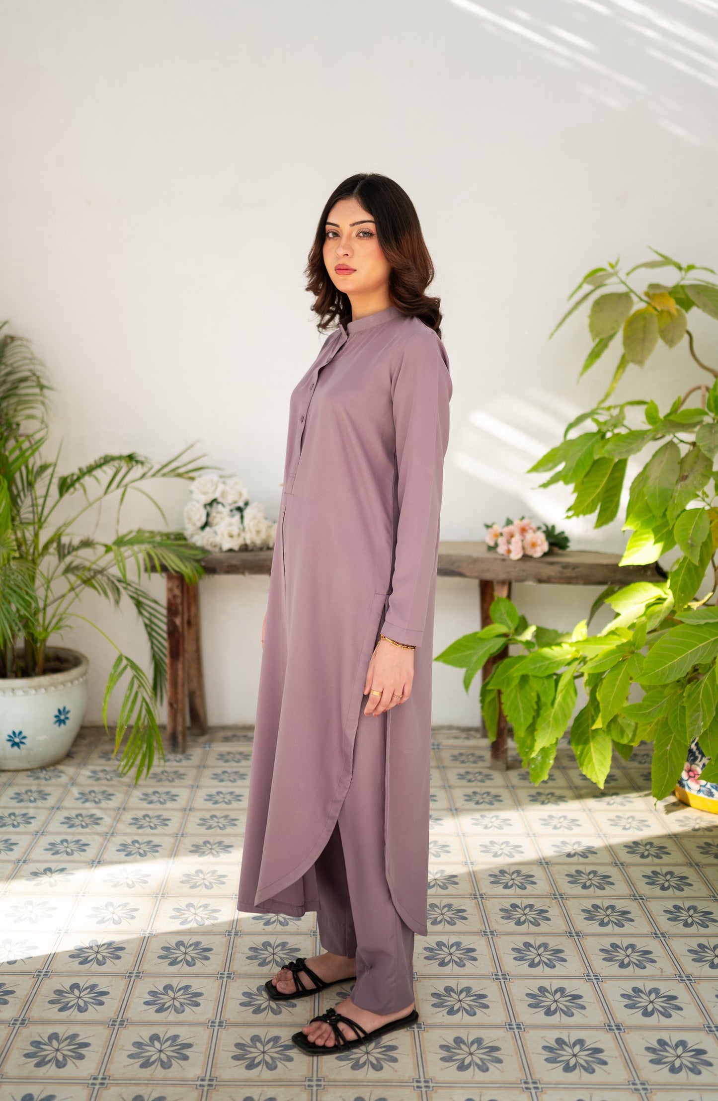 Zauk Printed Poly Grip Stitched 2 Piece Suit - Lavender Grace - ZK25CAS - Purple - Casual Collection