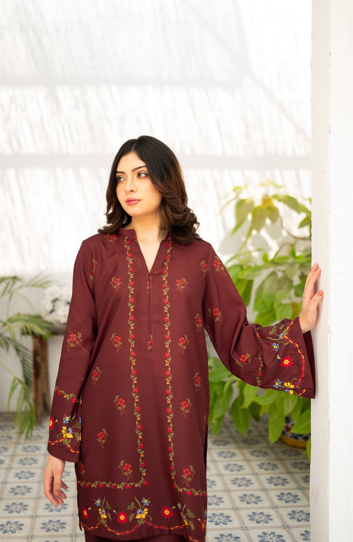 Zauk Printed Poly Lawn Stitched 2 Piece Suit - Cherry Charm - ZK25CAS - Maroon - Casual Collection