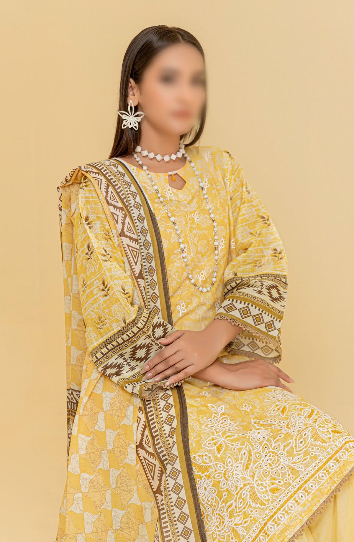 Zauq Embroidered Lawn Unstitched 3 Piece Suit - Design-03 - AK25ZQ2 - Yellow - Summer Collection