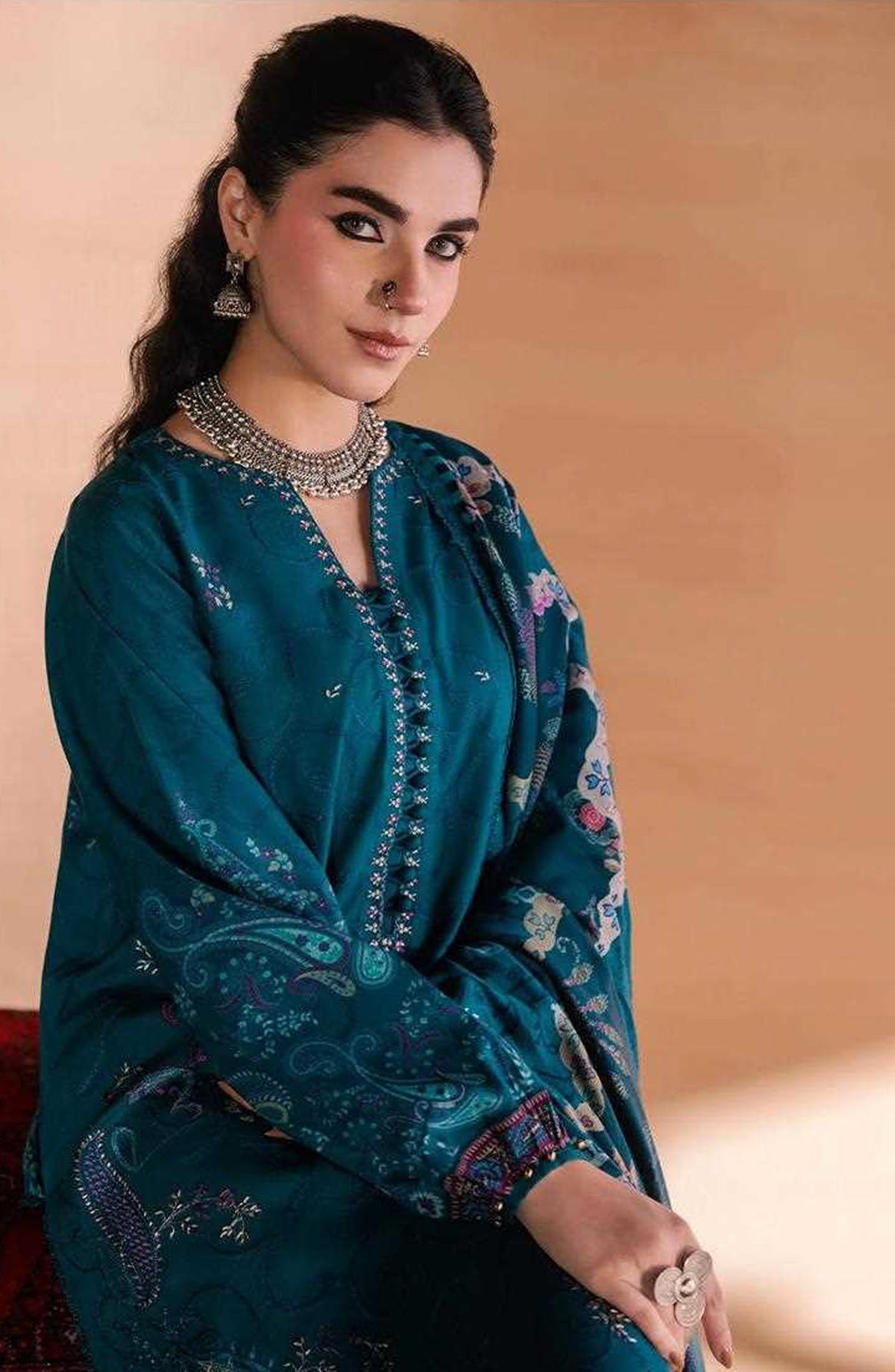 Zync by Florent Embroidered Viscose Unstitched 3 Piece Suit - 08 Ayzel - FL26ZTY - Teal - Winter Collection