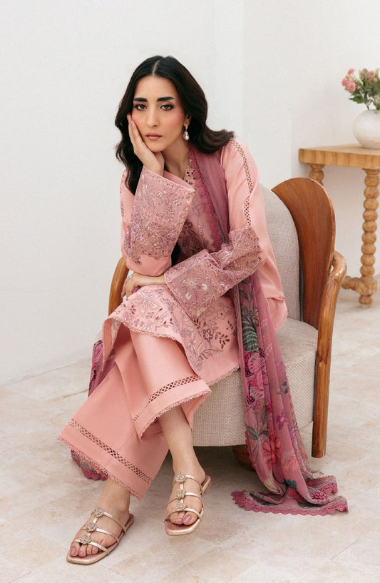 Zync by Florent Luxury Embroidered Lawn Unstitched 3 Piece Suit - FZ-4A - FL26ZN - Pink - Summer Collection